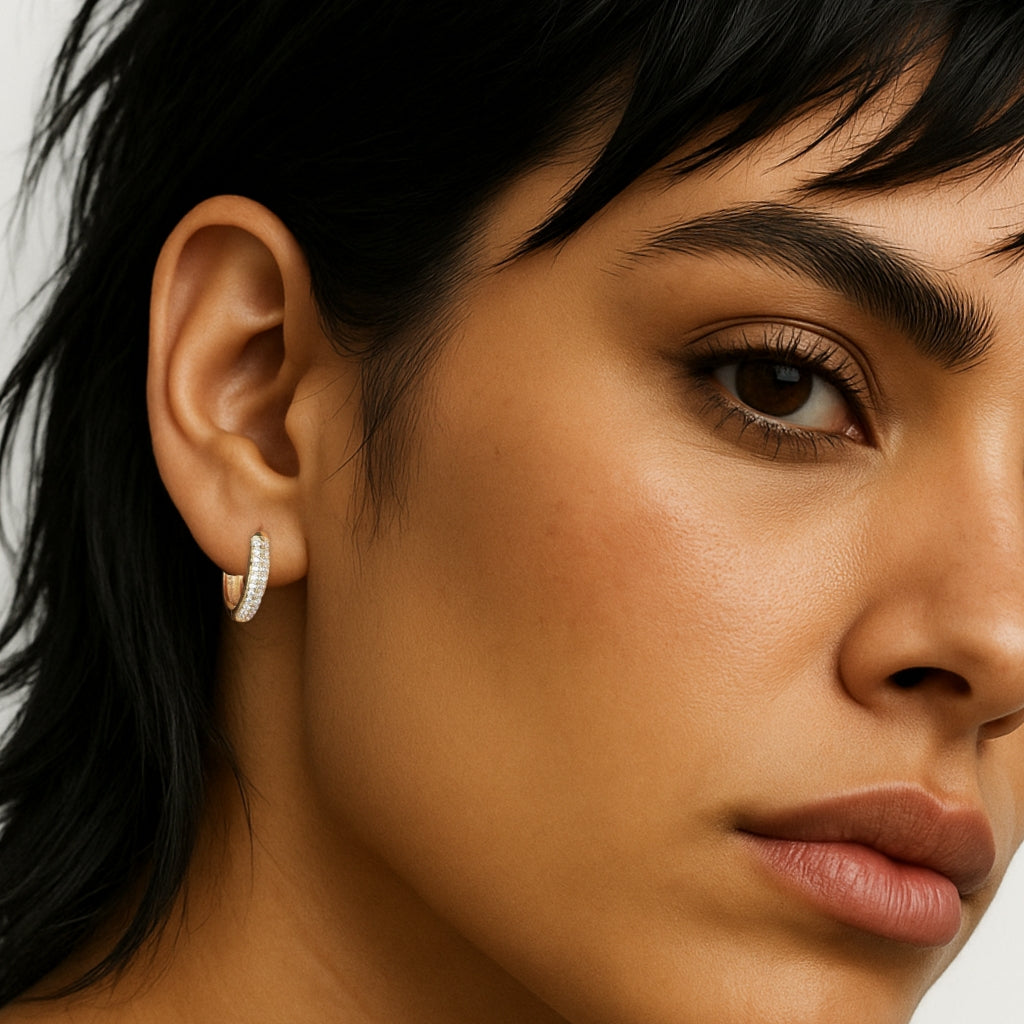 Elegant Shimmer Pavé Rounded Petite Hoops - 18k Gold-Plated / 925 Sterling Silver