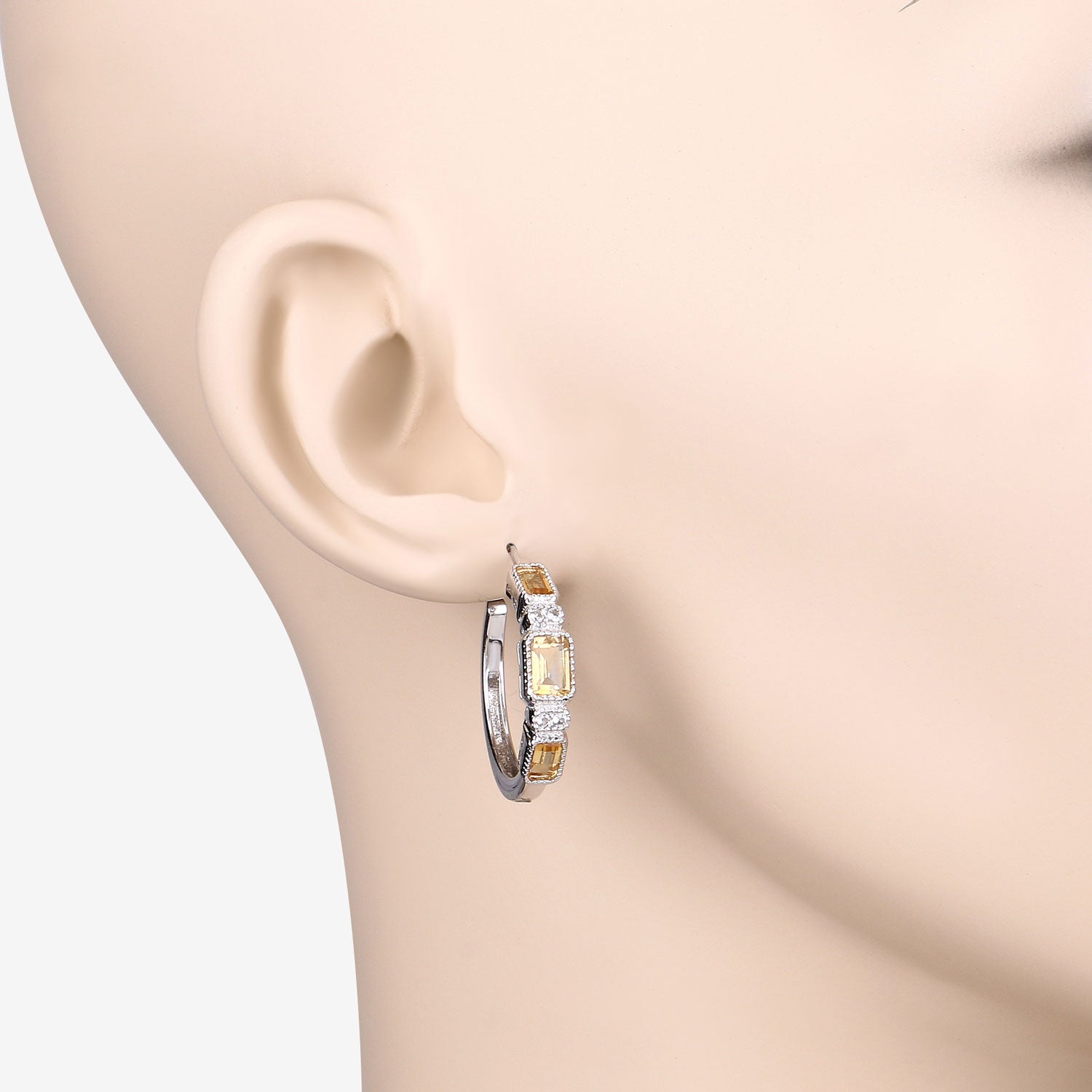 Golden Hour Citrine Hoop Earrings - 2.88 Carat Genuine Citrine and White Topaz .925 Sterling Silver Earrings