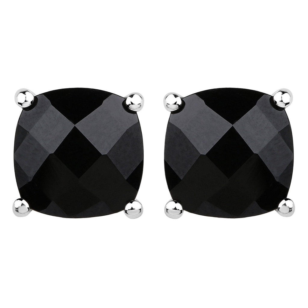 Noir Majesty Onyx Stud Earrings - 5.30 Carat Genuine Black Spinel .925 Sterling Silver Earrings