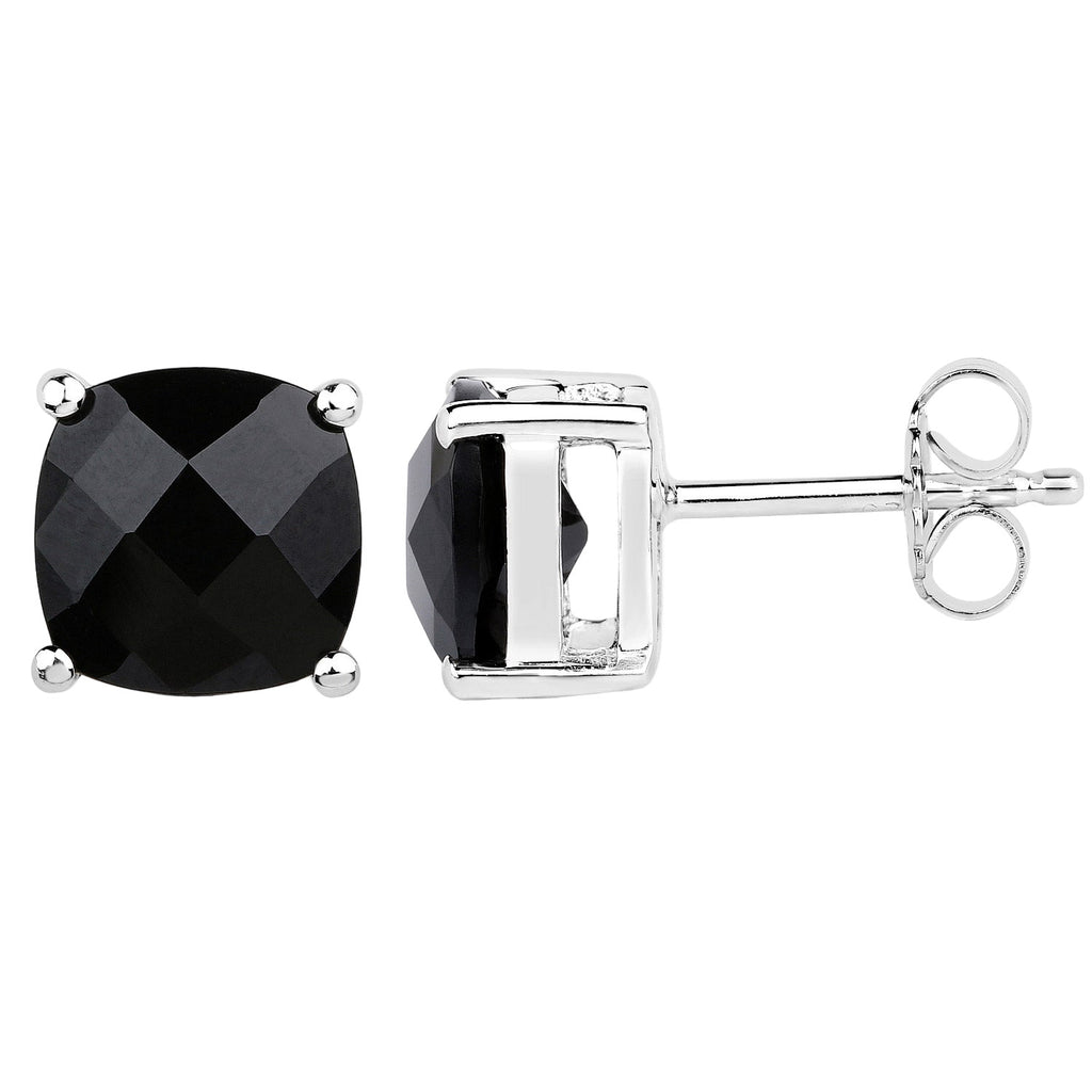 Noir Majesty Onyx Stud Earrings - 5.30 Carat Genuine Black Spinel .925 Sterling Silver Earrings