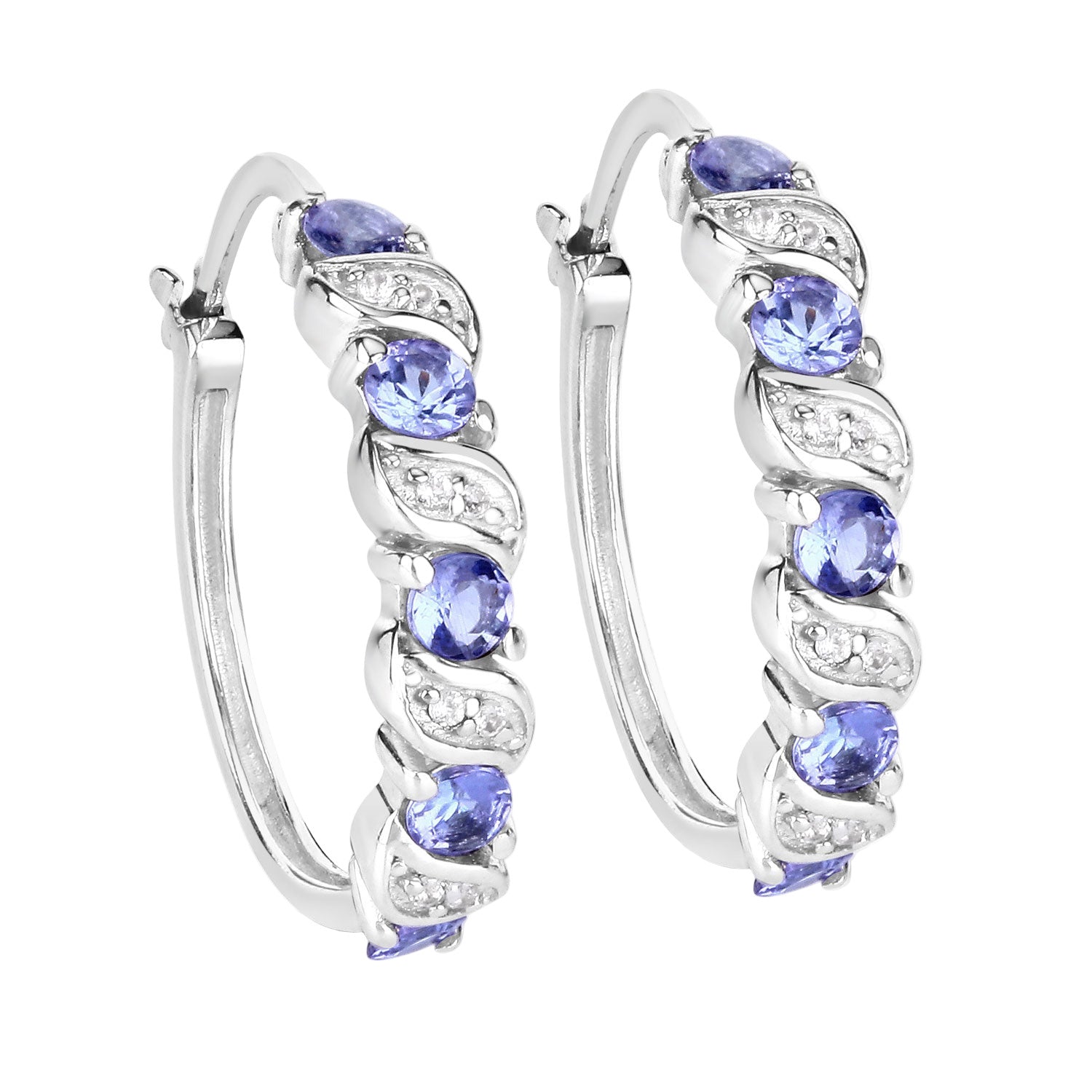 Twilight Whisper Tanzanite Hoop Earrings - 1.08 Carat Genuine Tanzanite and White Topaz - .925 Sterling Silver Earrings