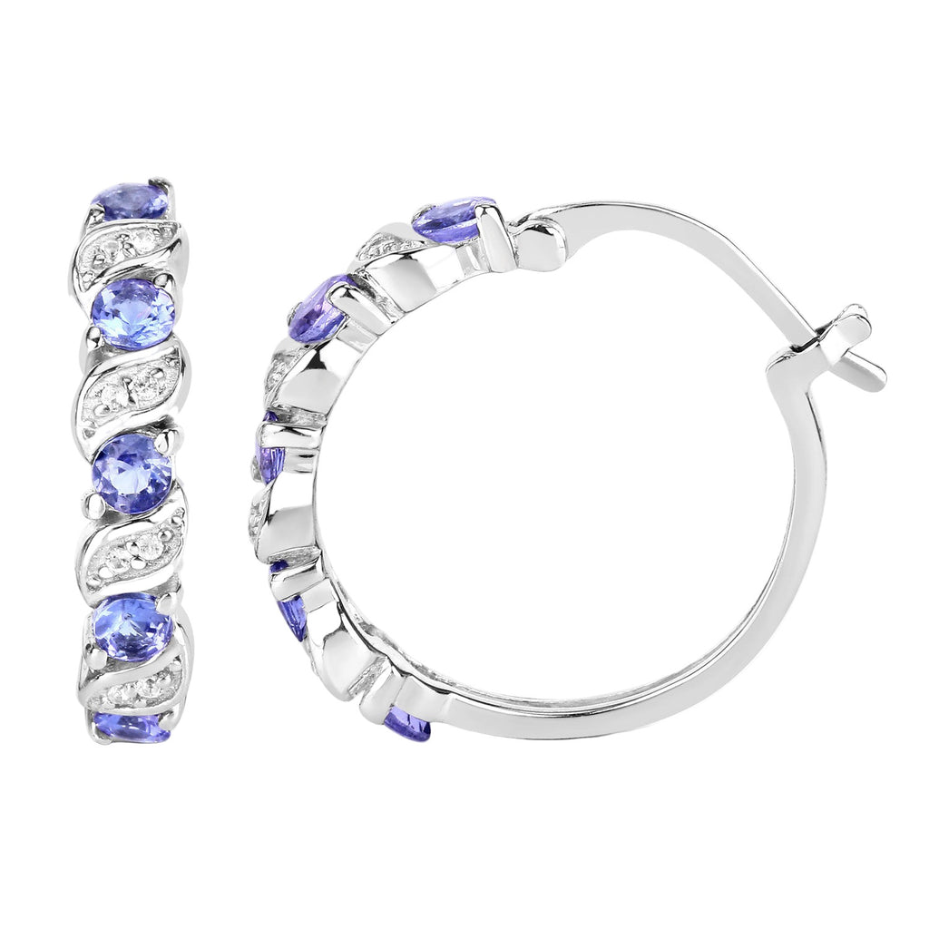Twilight Whisper Tanzanite Hoop Earrings - 1.08 Carat Genuine Tanzanite and White Topaz - .925 Sterling Silver Earrings
