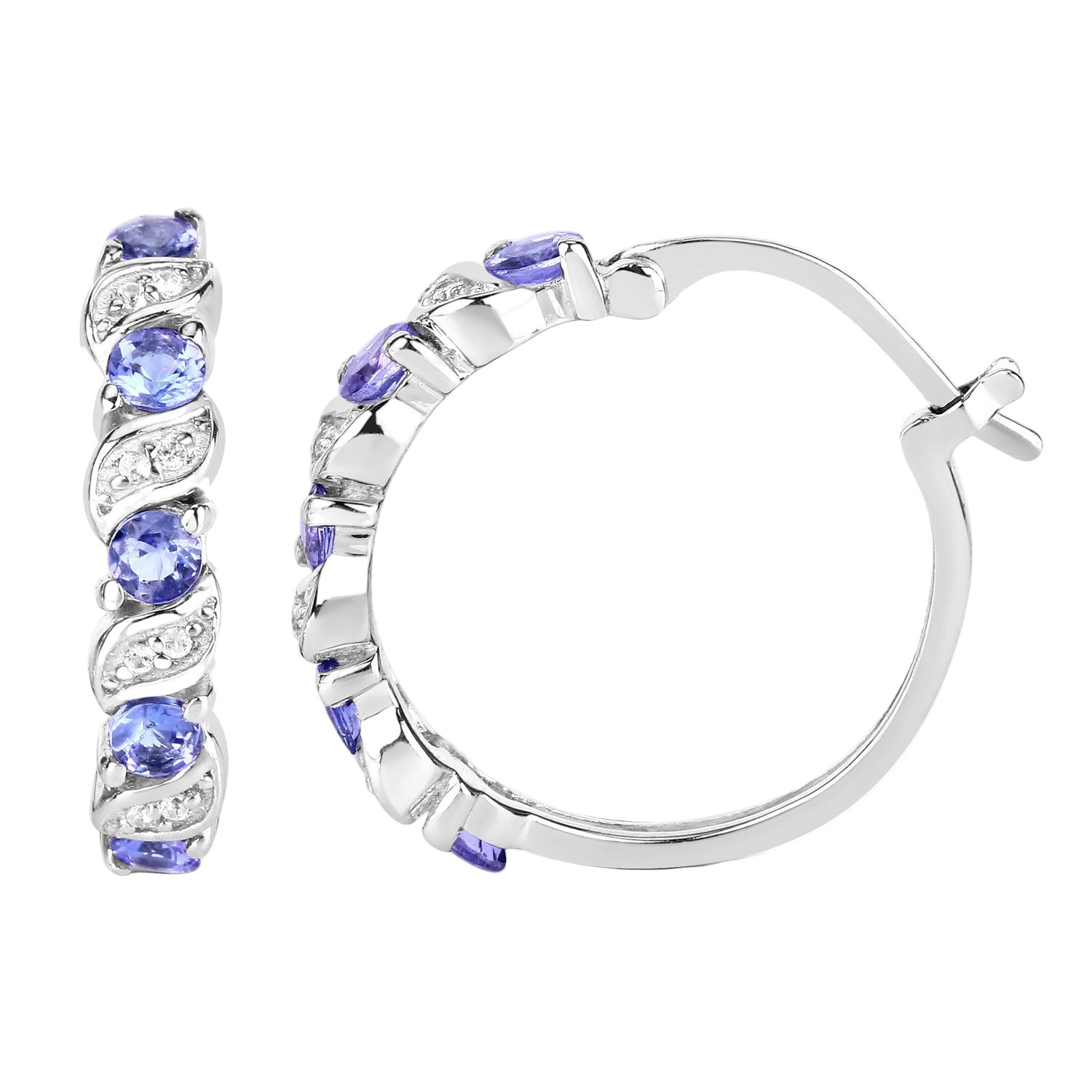 Twilight Whisper Tanzanite Hoop Earrings - 1.08 Carat Genuine Tanzanite and White Topaz - .925 Sterling Silver Earrings