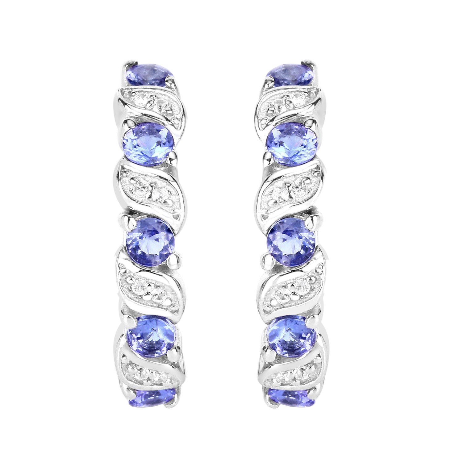 Twilight Whisper Tanzanite Hoop Earrings - 1.08 Carat Genuine Tanzanite and White Topaz - .925 Sterling Silver Earrings