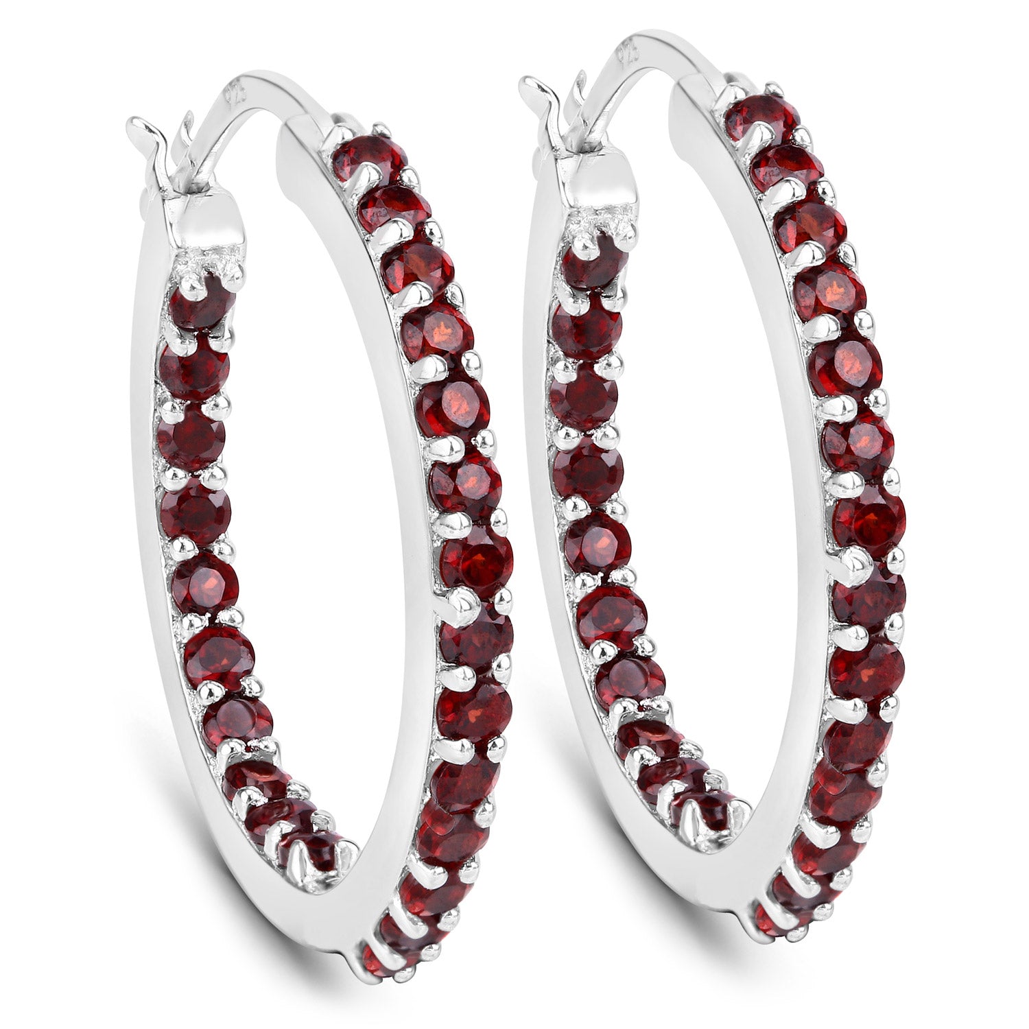 Crimson Confidence Hoops - 1.92 Carat Genuine Garnet - .925 Sterling Silver Earrings