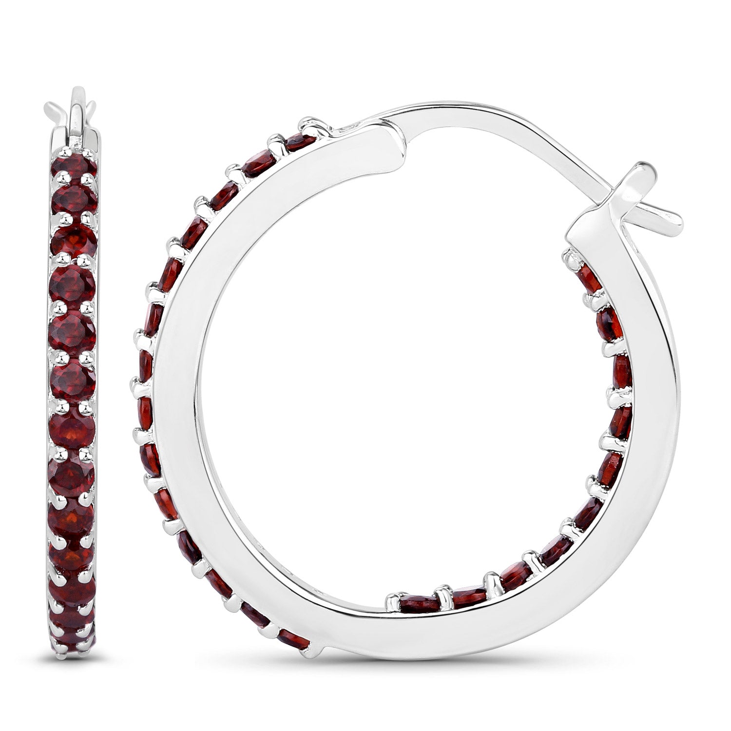 Crimson Confidence Hoops - 1.92 Carat Genuine Garnet - .925 Sterling Silver Earrings