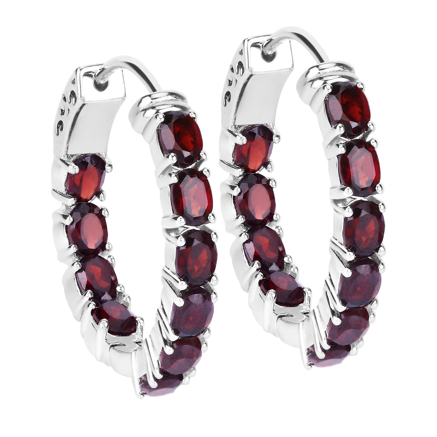 Scarlet Radiance Garnet Hoop Earrings - 4.00 Carat Genuine Garnet .925 Sterling Silver Earrings