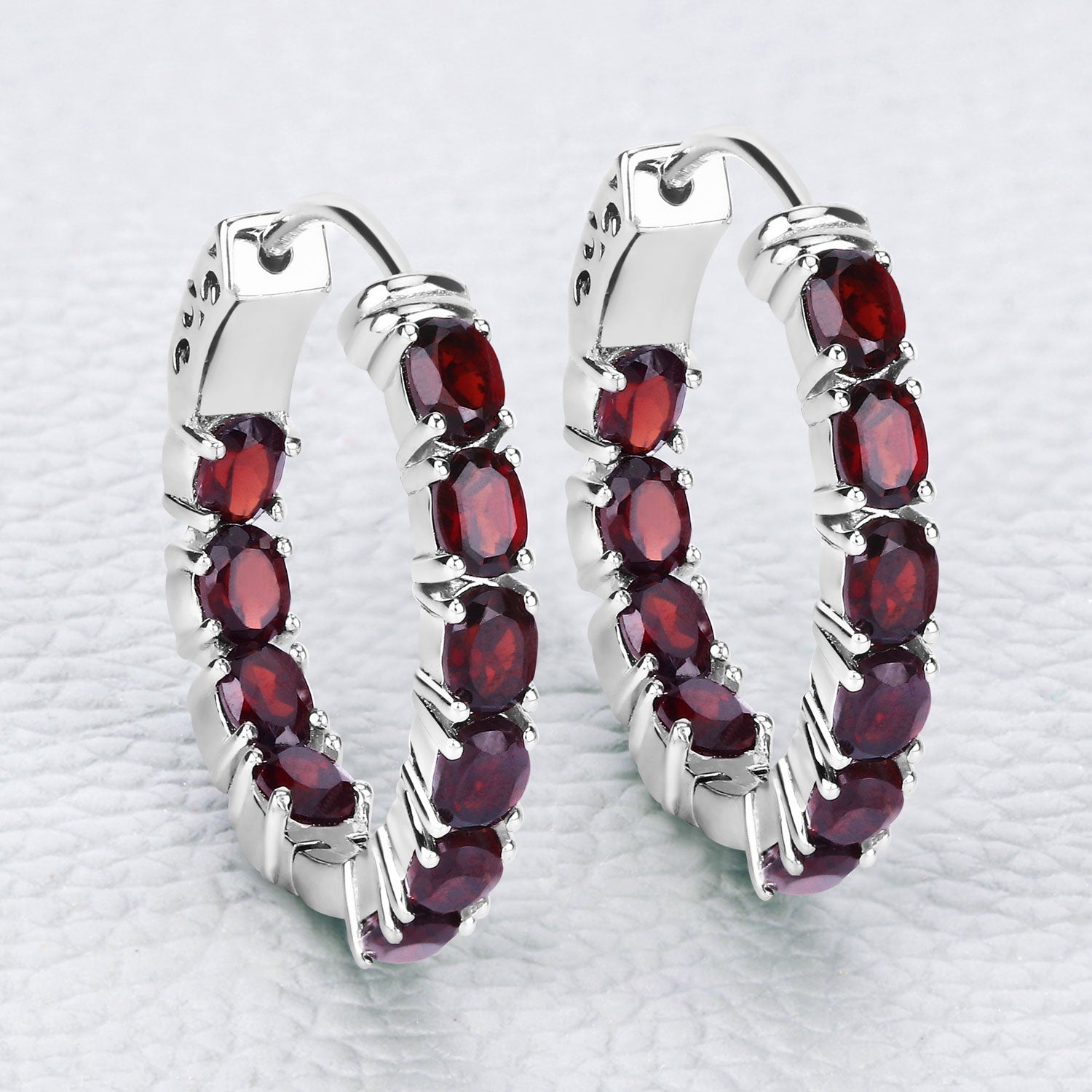 Scarlet Radiance Garnet Hoop Earrings - 4.00 Carat Genuine Garnet .925 Sterling Silver Earrings