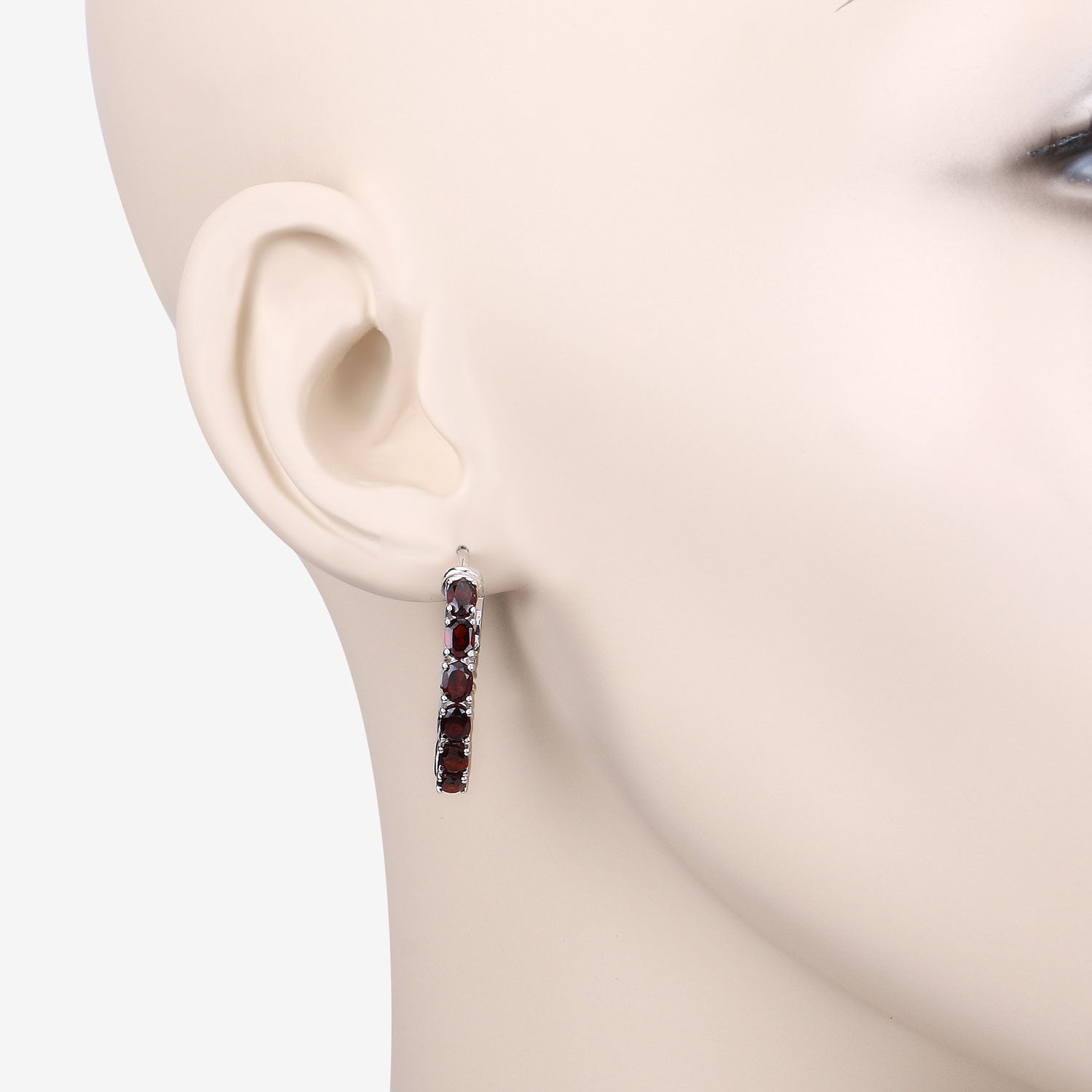 Scarlet Radiance Garnet Hoop Earrings - 4.00 Carat Genuine Garnet .925 Sterling Silver Earrings