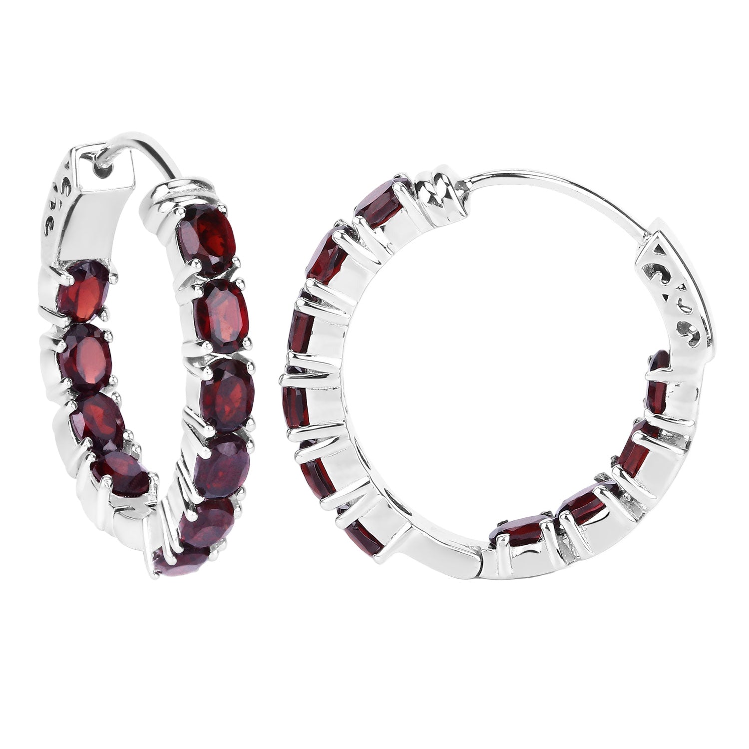 Scarlet Radiance Garnet Hoop Earrings - 4.00 Carat Genuine Garnet .925 Sterling Silver Earrings