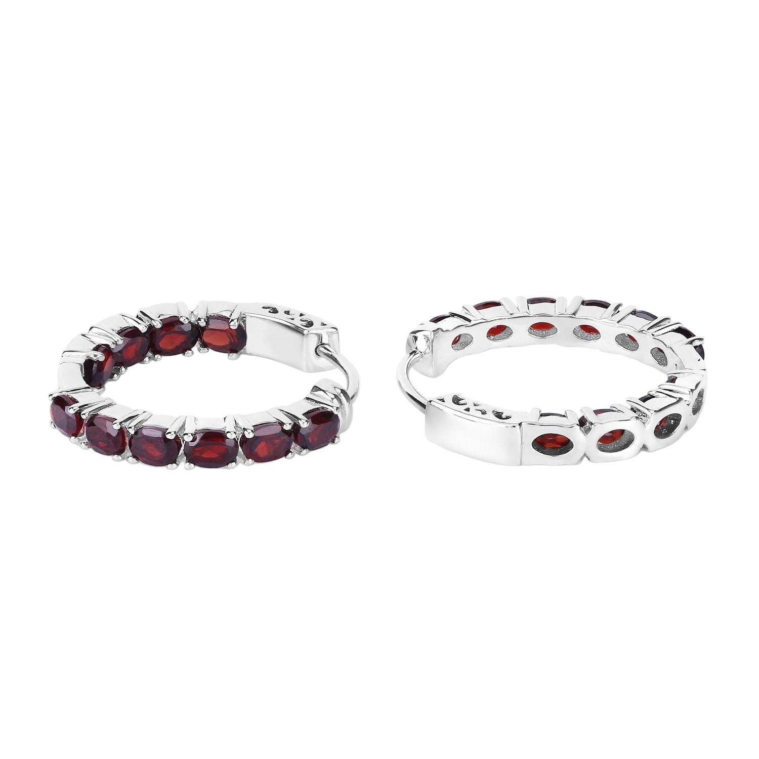 Scarlet Radiance Garnet Hoop Earrings - 4.00 Carat Genuine Garnet .925 Sterling Silver Earrings