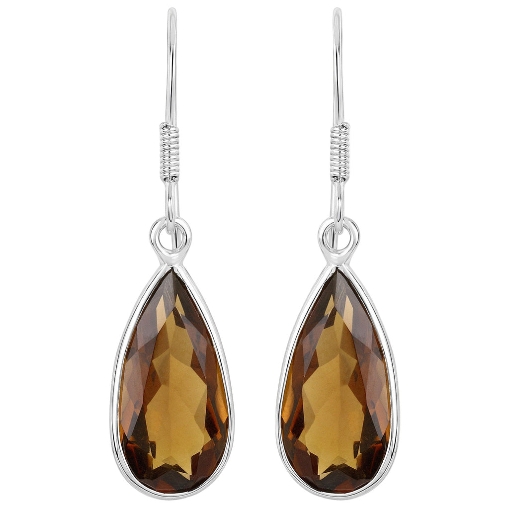 Eclipse Ember Quartz Earrings - 10.04 Carat Genuine Champagne Quartz - 18K White Gold Plated .925 Sterling Silver Earrings