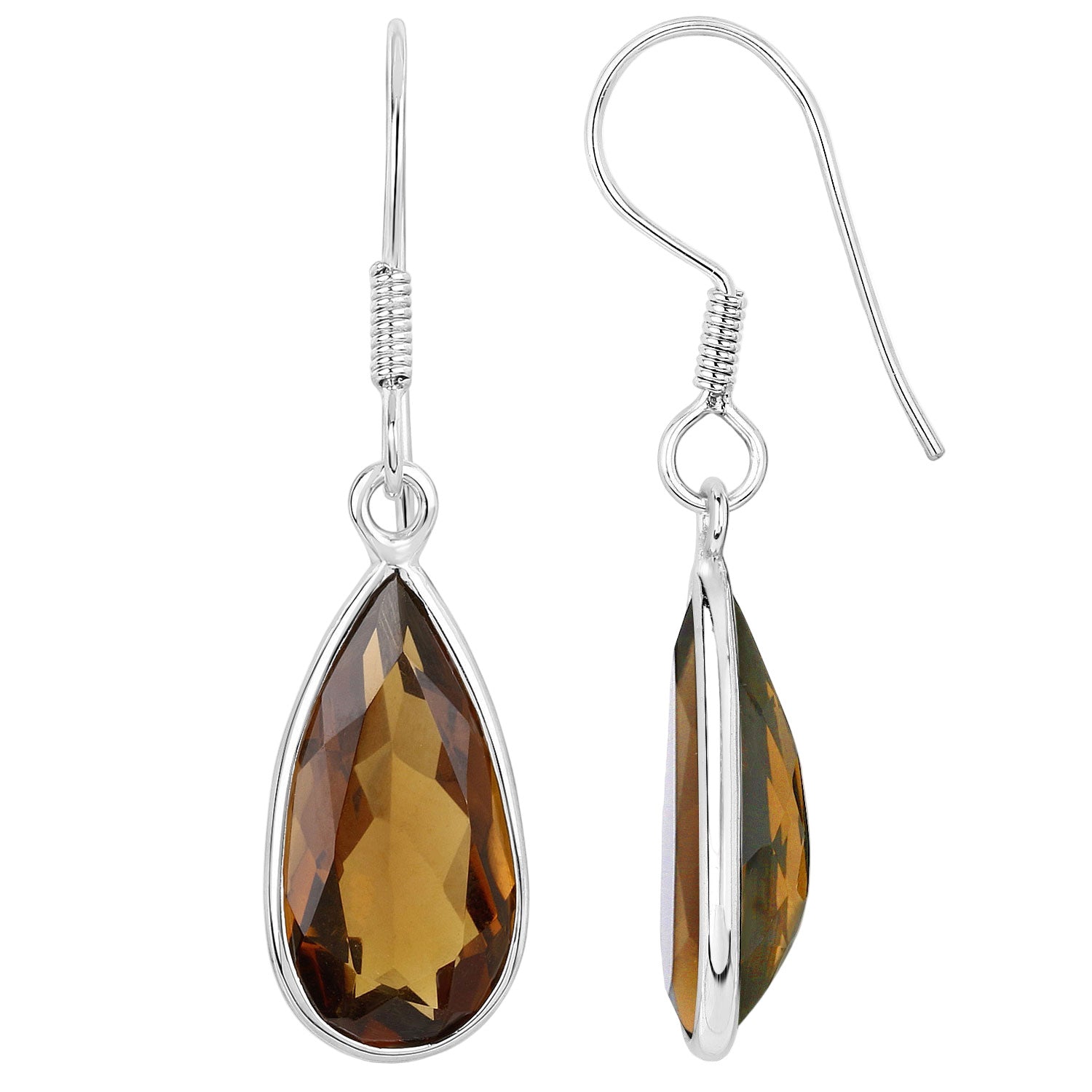 Eclipse Ember Quartz Earrings - 10.04 Carat Genuine Champagne Quartz - 18K White Gold Plated .925 Sterling Silver Earrings