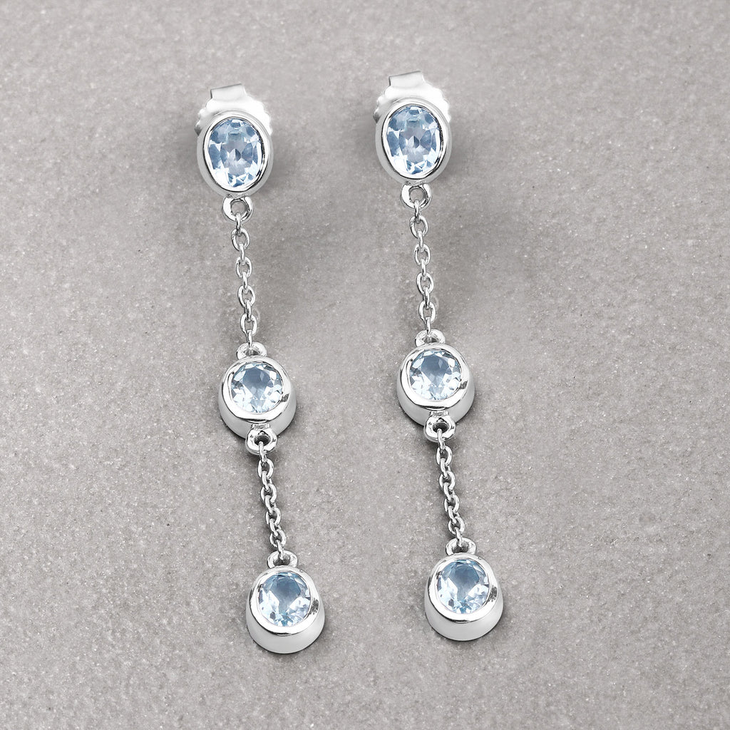 Ice Cascade Topaz Drop Earrings - 2.16 Carat Genuine Blue Topaz .925 Sterling Silver Earrings