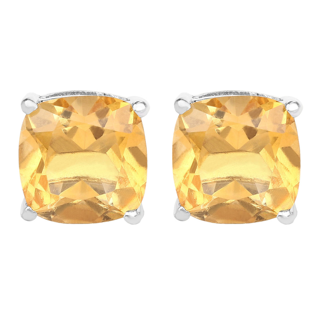 Sunflare Citrine Stud Earrings - 5.80 Carat Genuine Citrine - .925 Sterling Silver Earrings