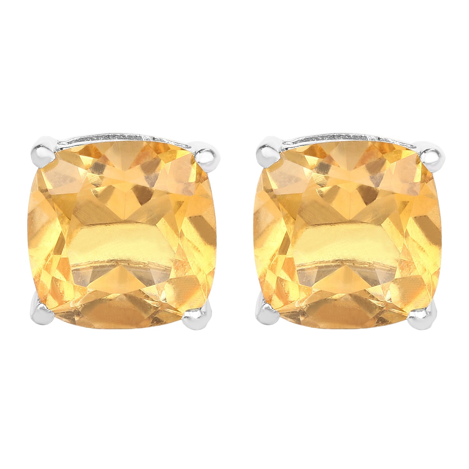 Sunflare Citrine Stud Earrings - 5.80 Carat Genuine Citrine - .925 Sterling Silver Earrings