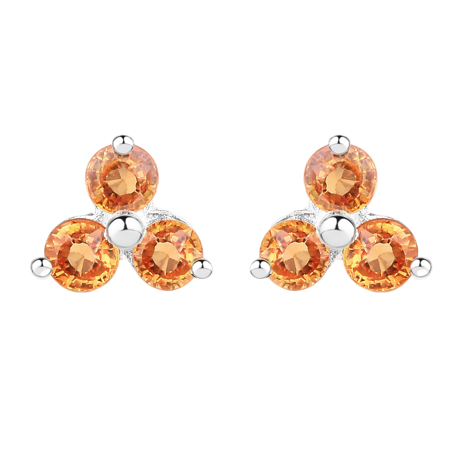Citrus Spark Studs - 0.54 Carat Genuine Orange Sapphire - .925 Sterling Silver Earrings