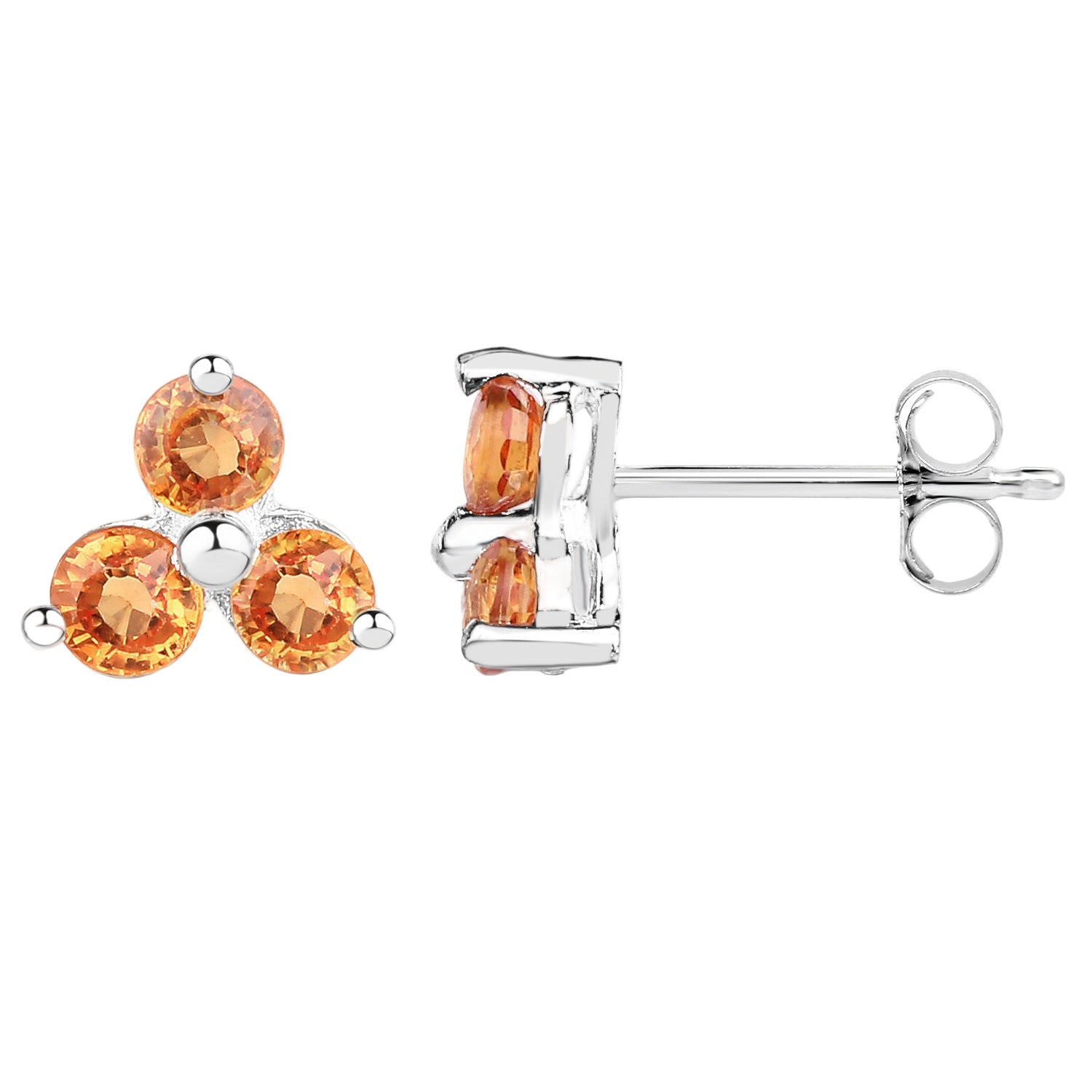 Citrus Spark Studs - 0.54 Carat Genuine Orange Sapphire - .925 Sterling Silver Earrings