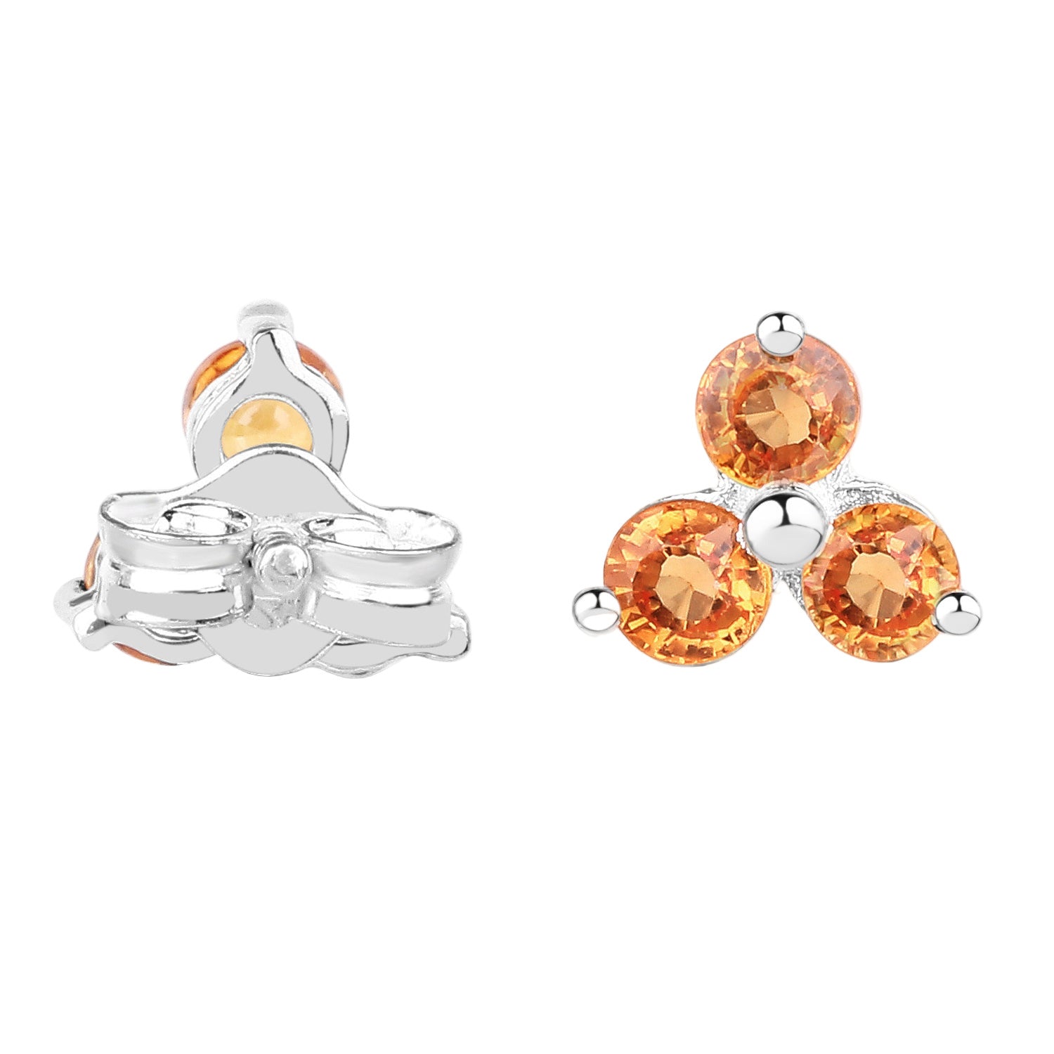 Citrus Spark Studs - 0.54 Carat Genuine Orange Sapphire - .925 Sterling Silver Earrings