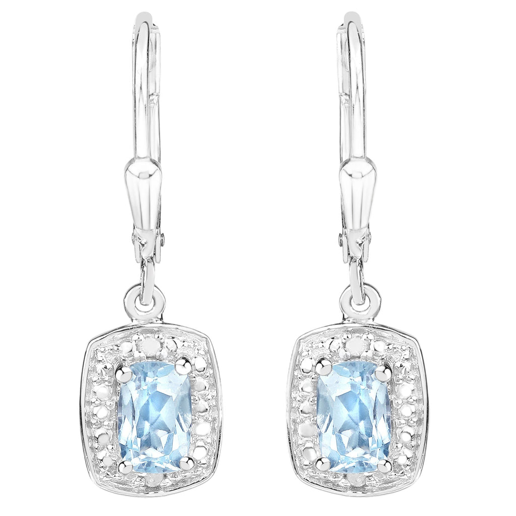 Celestial Ice Drop Earrings - 1.23 Carat Genuine Blue Topaz and White Diamond .925 Sterling Silver Earrings