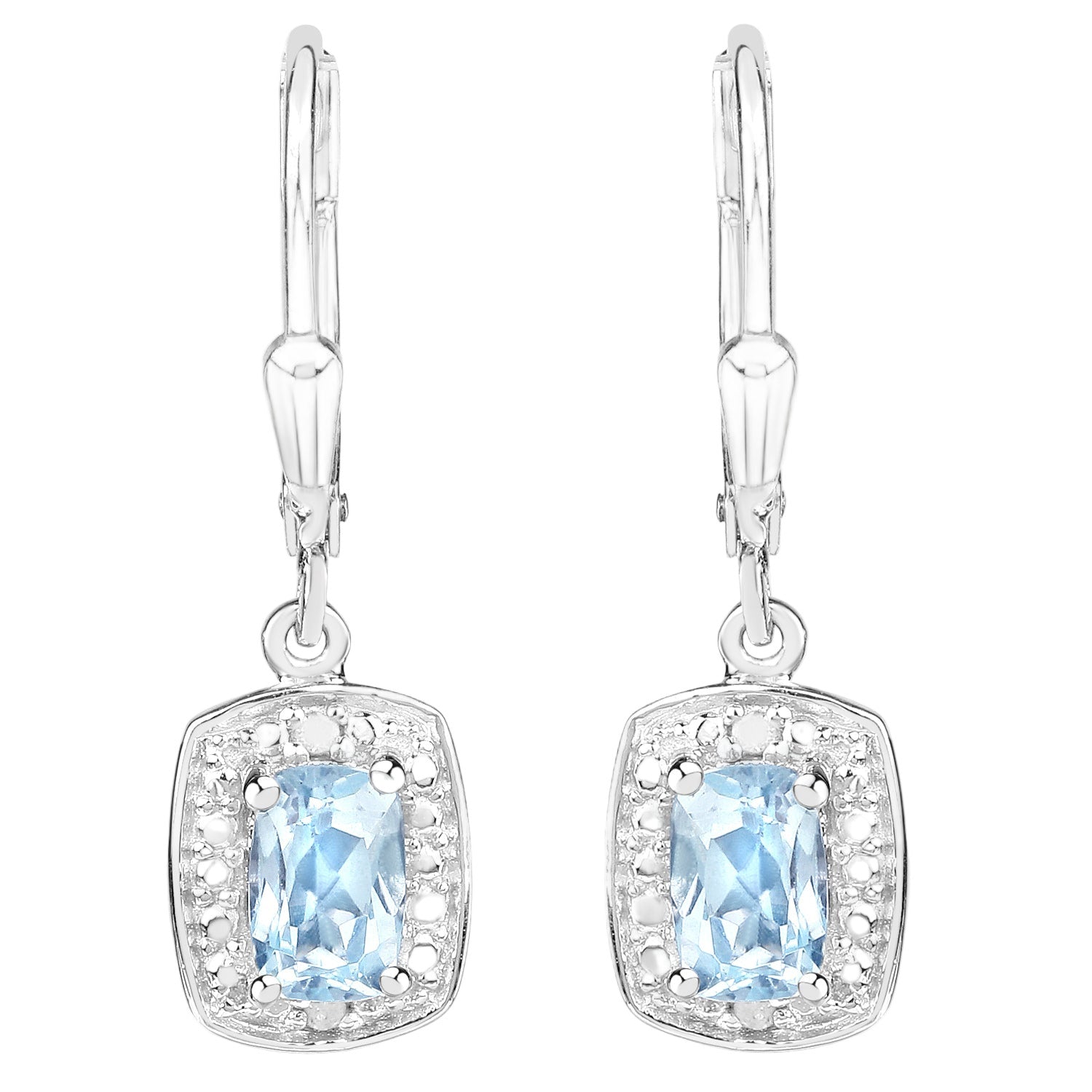 Celestial Ice Drop Earrings - 1.23 Carat Genuine Blue Topaz and White Diamond .925 Sterling Silver Earrings