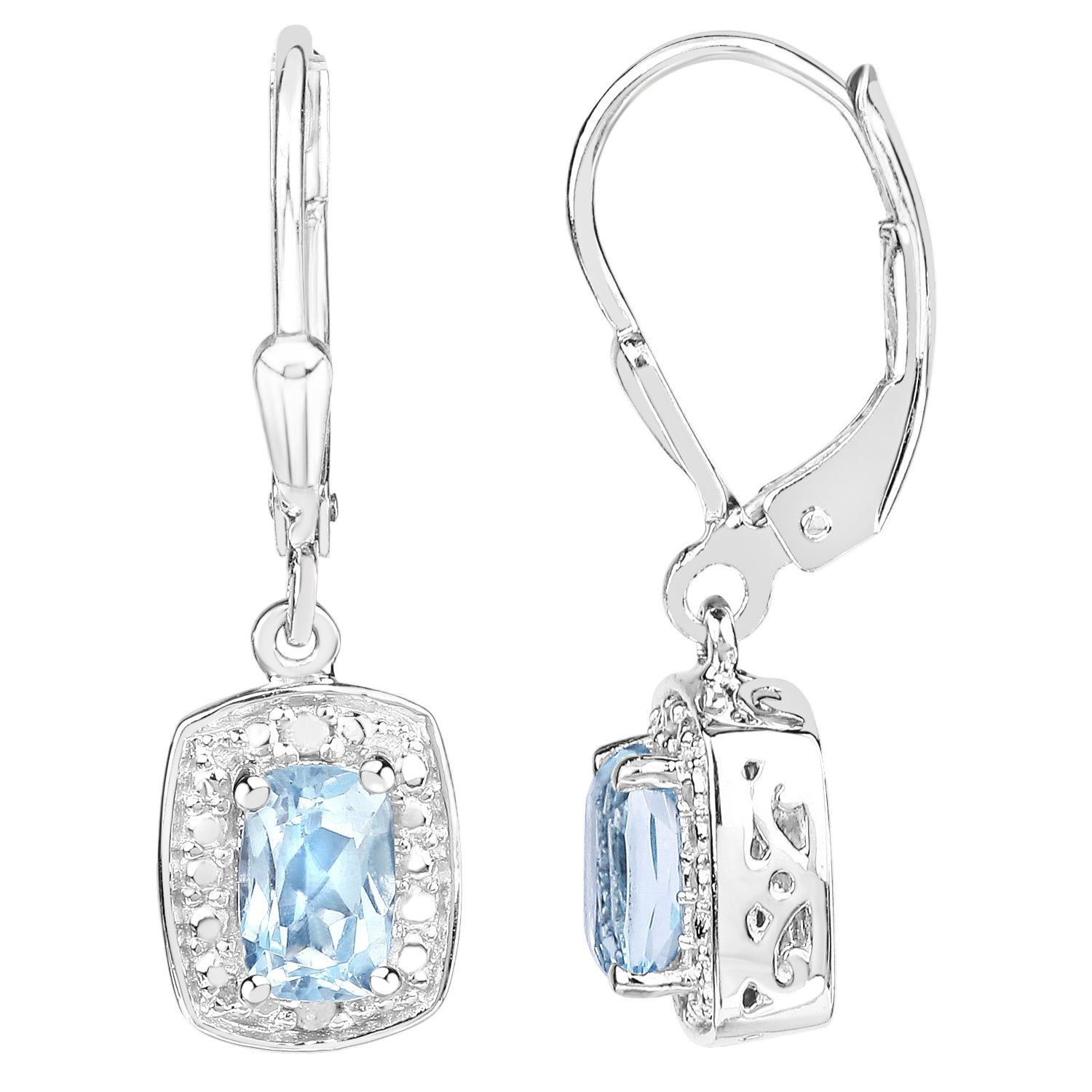 Celestial Ice Drop Earrings - 1.23 Carat Genuine Blue Topaz and White Diamond .925 Sterling Silver Earrings