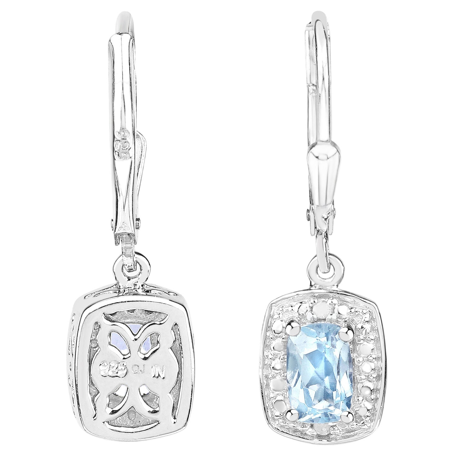 Celestial Ice Drop Earrings - 1.23 Carat Genuine Blue Topaz and White Diamond .925 Sterling Silver Earrings