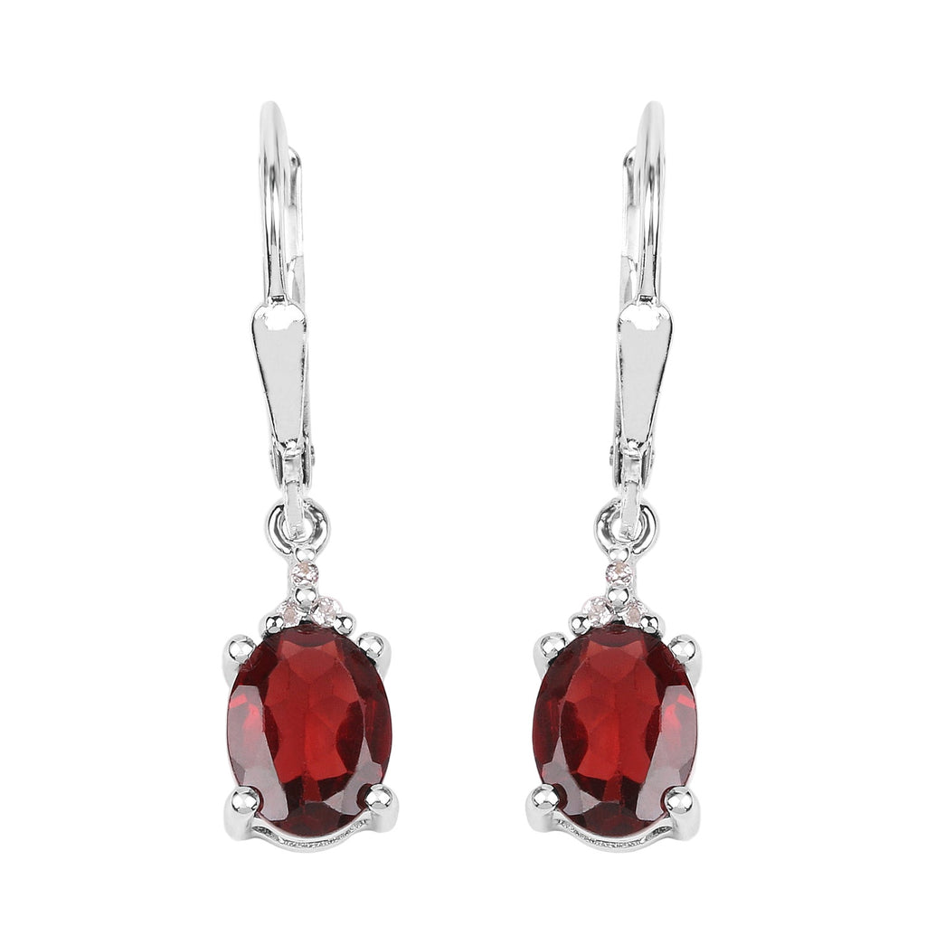 Cherry Fire Garnet Drop Earrings - 3.23 Carat Genuine Garnet and White Topaz - .925 Sterling Silver Earrings
