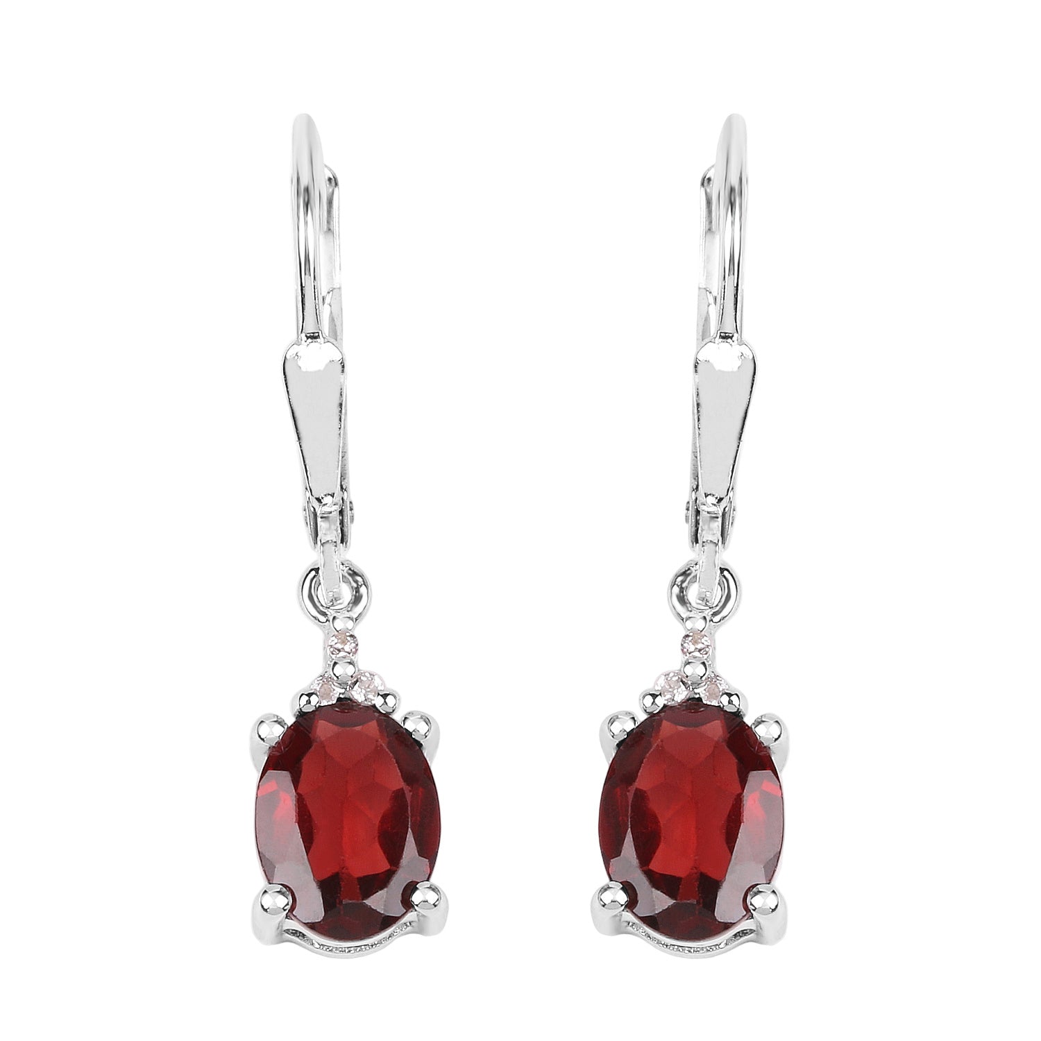 Cherry Fire Garnet Drop Earrings - 3.23 Carat Genuine Garnet and White Topaz - .925 Sterling Silver Earrings