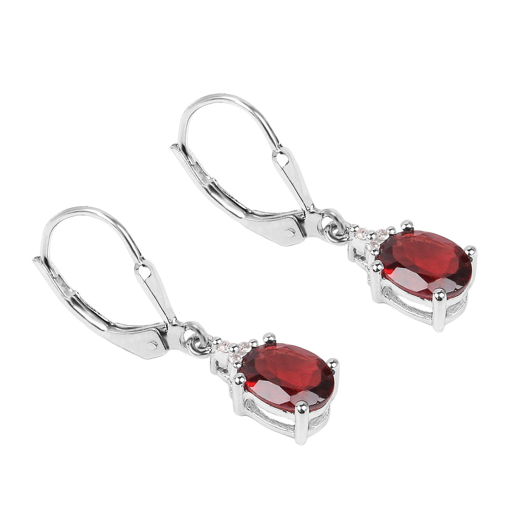Cherry Fire Garnet Drop Earrings - 3.23 Carat Genuine Garnet and White Topaz - .925 Sterling Silver Earrings