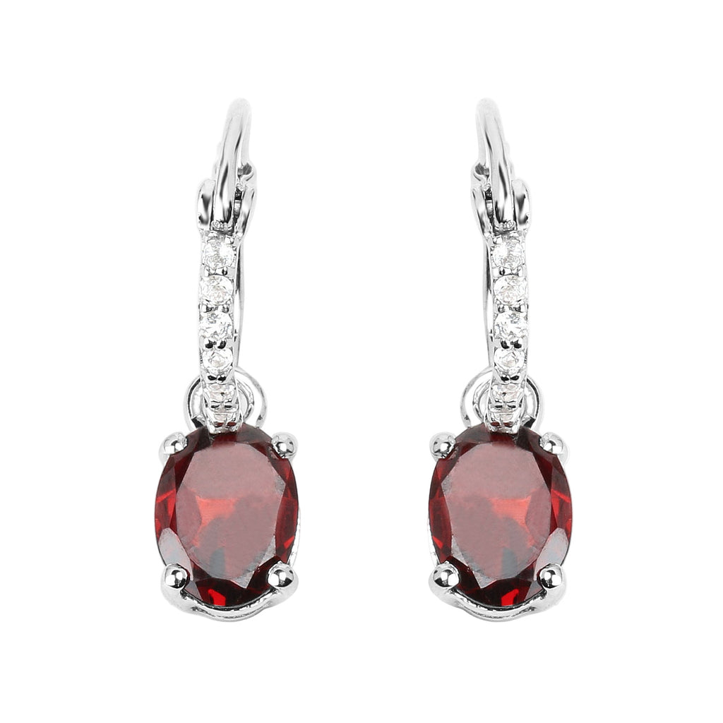 Crimson Vogue Earrings - 3.51 Carat Genuine Garnet and White Topaz - .925 Sterling Silver Earrings