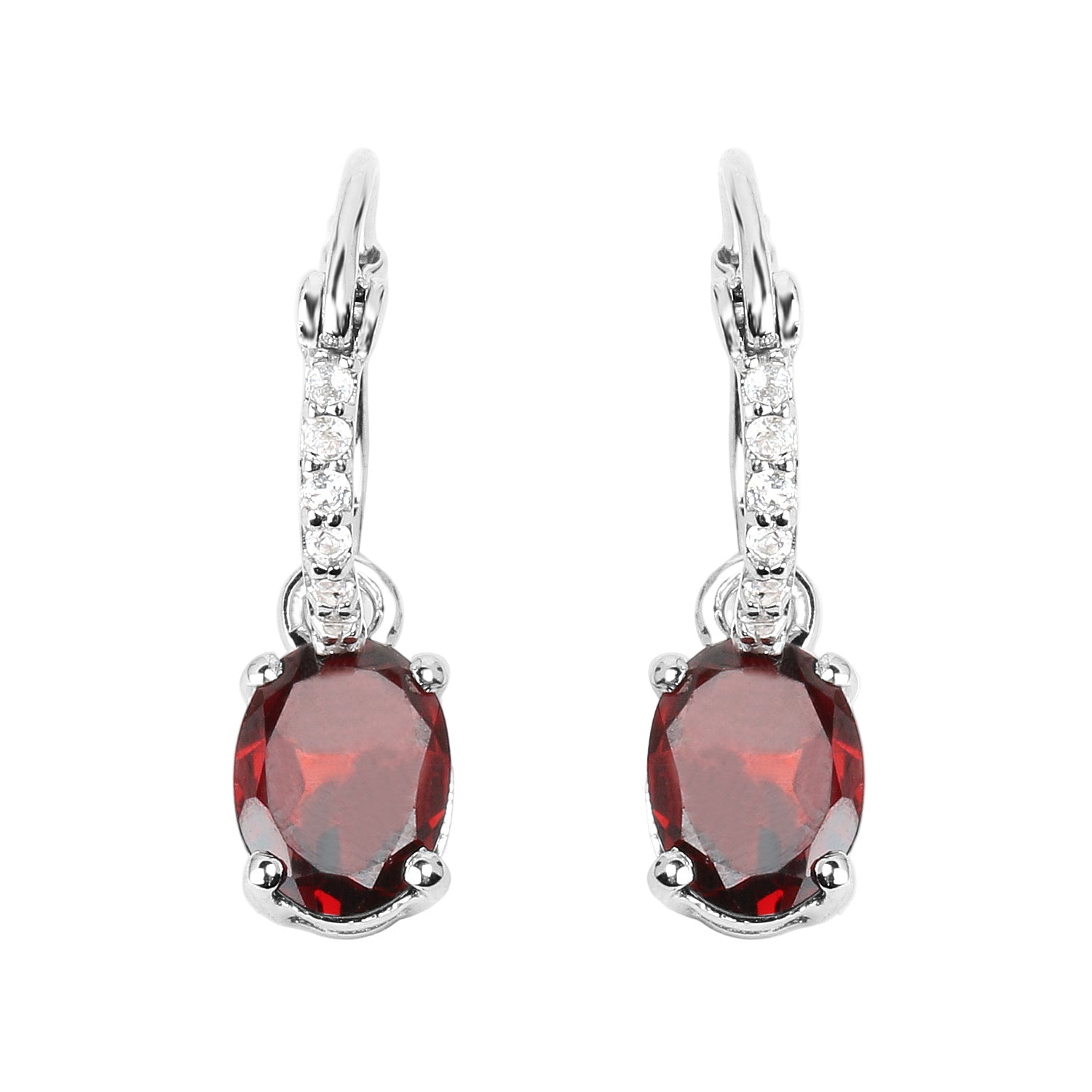Crimson Vogue Earrings - 3.51 Carat Genuine Garnet and White Topaz - .925 Sterling Silver Earrings