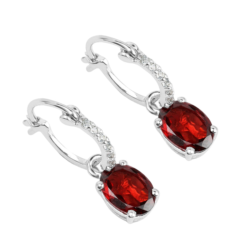Crimson Vogue Earrings - 3.51 Carat Genuine Garnet and White Topaz - .925 Sterling Silver Earrings