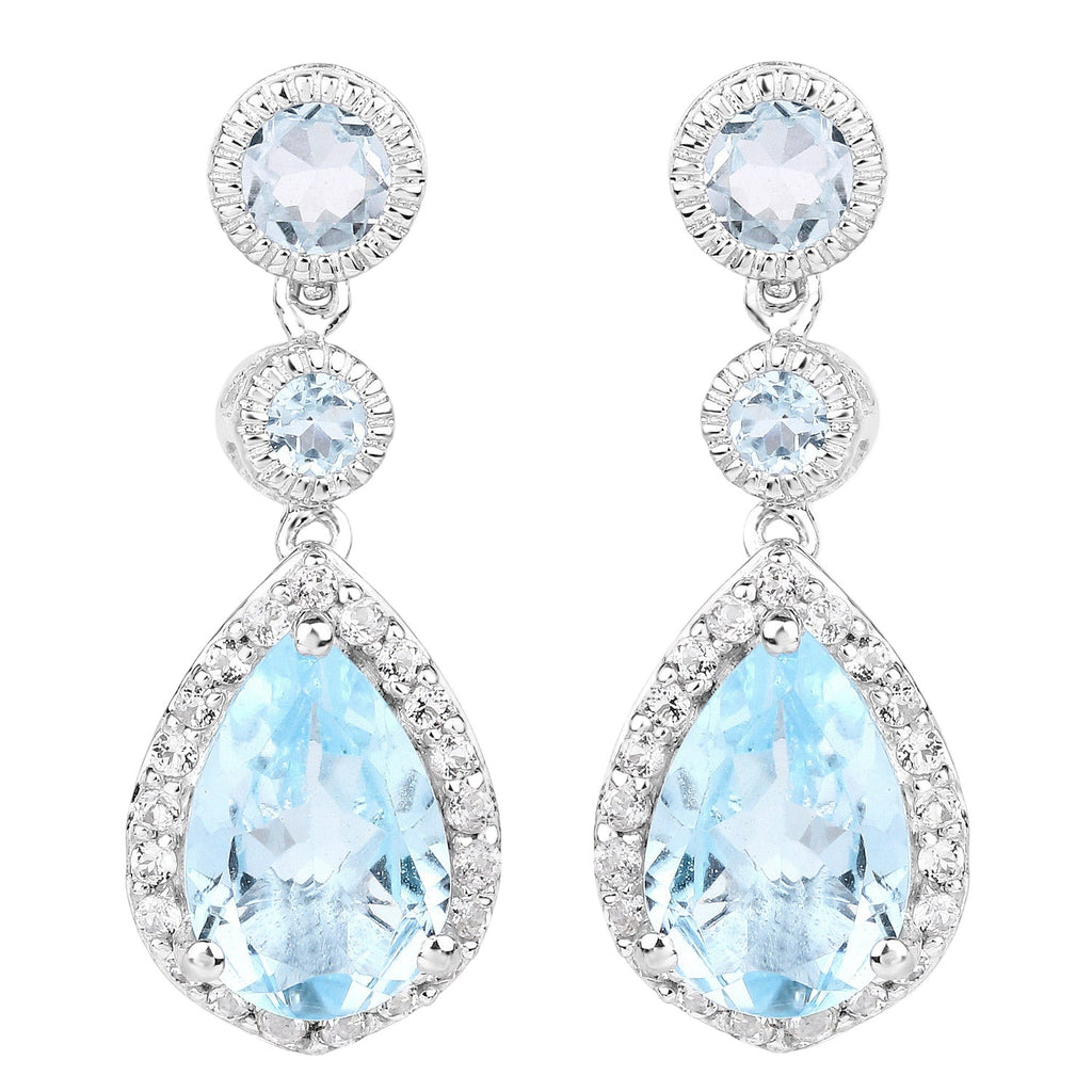 Glacier Glow Drop Earrings - 9.46 Carat Genuine Blue Topaz and White Topaz - 18K White Gold Plated .925 Sterling Silver Earrings