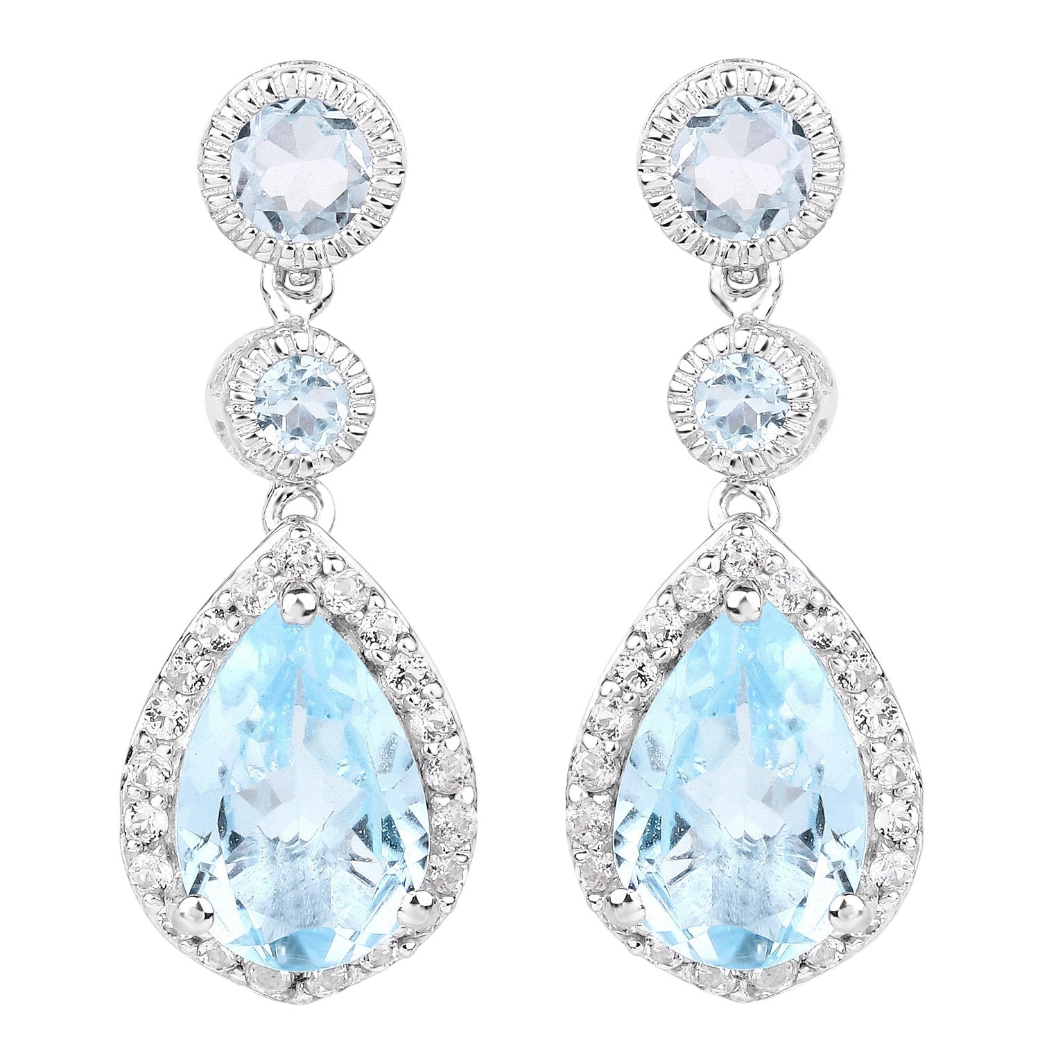 Glacier Glow Drop Earrings - 9.46 Carat Genuine Blue Topaz and White Topaz - 18K White Gold Plated .925 Sterling Silver Earrings