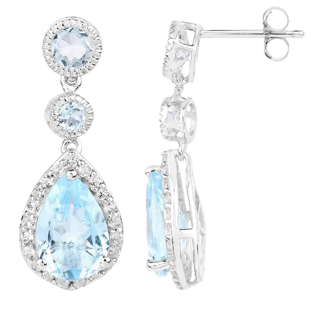 Glacier Glow Drop Earrings - 9.46 Carat Genuine Blue Topaz and White Topaz - 18K White Gold Plated .925 Sterling Silver Earrings