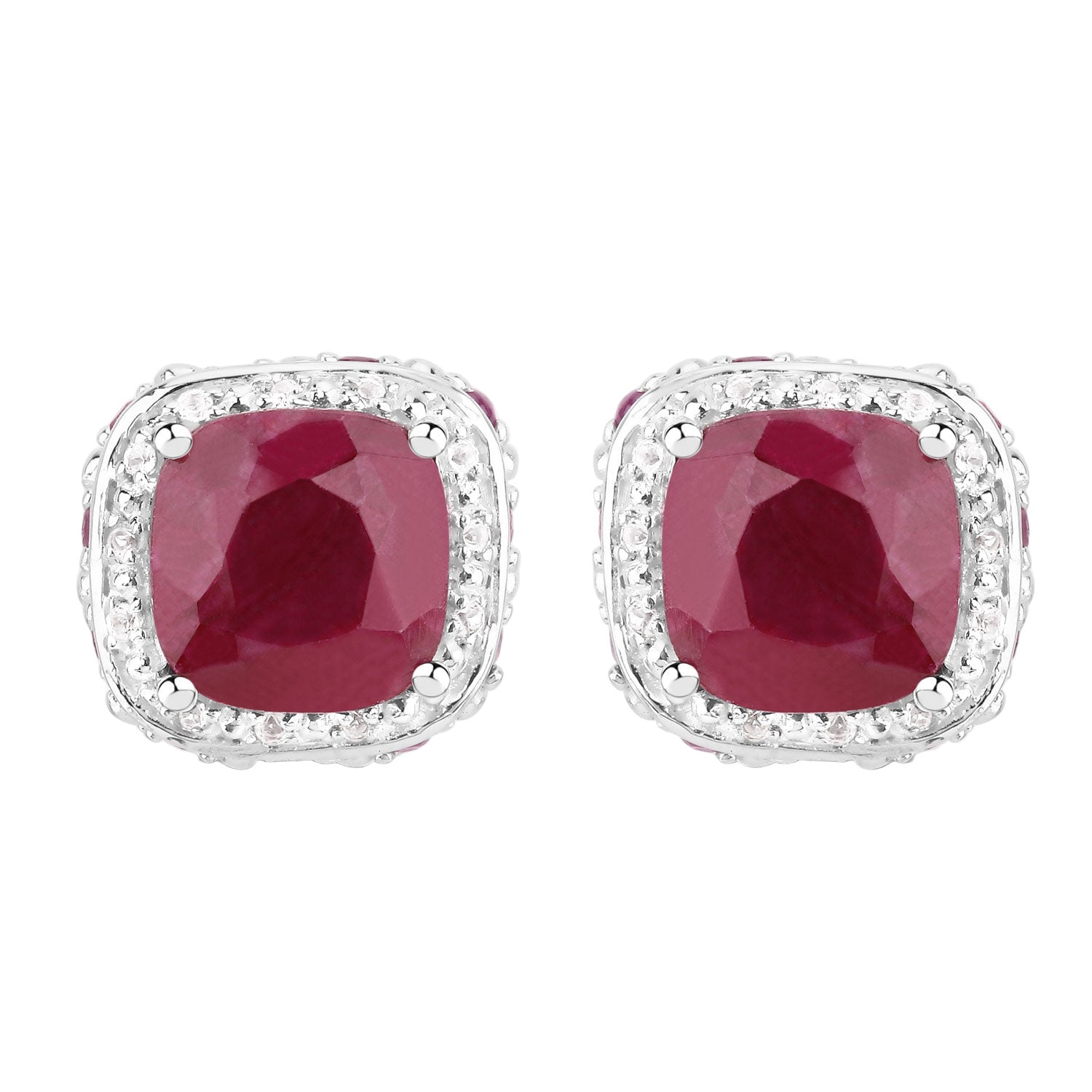 Throne Room Studs - 6.12 Carat Dyed Ruby, Ruby and White Topaz - .925 Sterling Silver Earrings