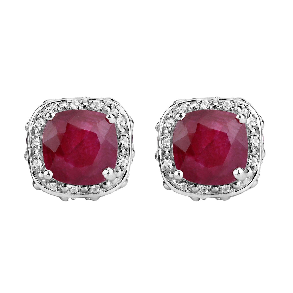Throne Room Studs - 6.12 Carat Dyed Ruby, Ruby and White Topaz - .925 Sterling Silver Earrings