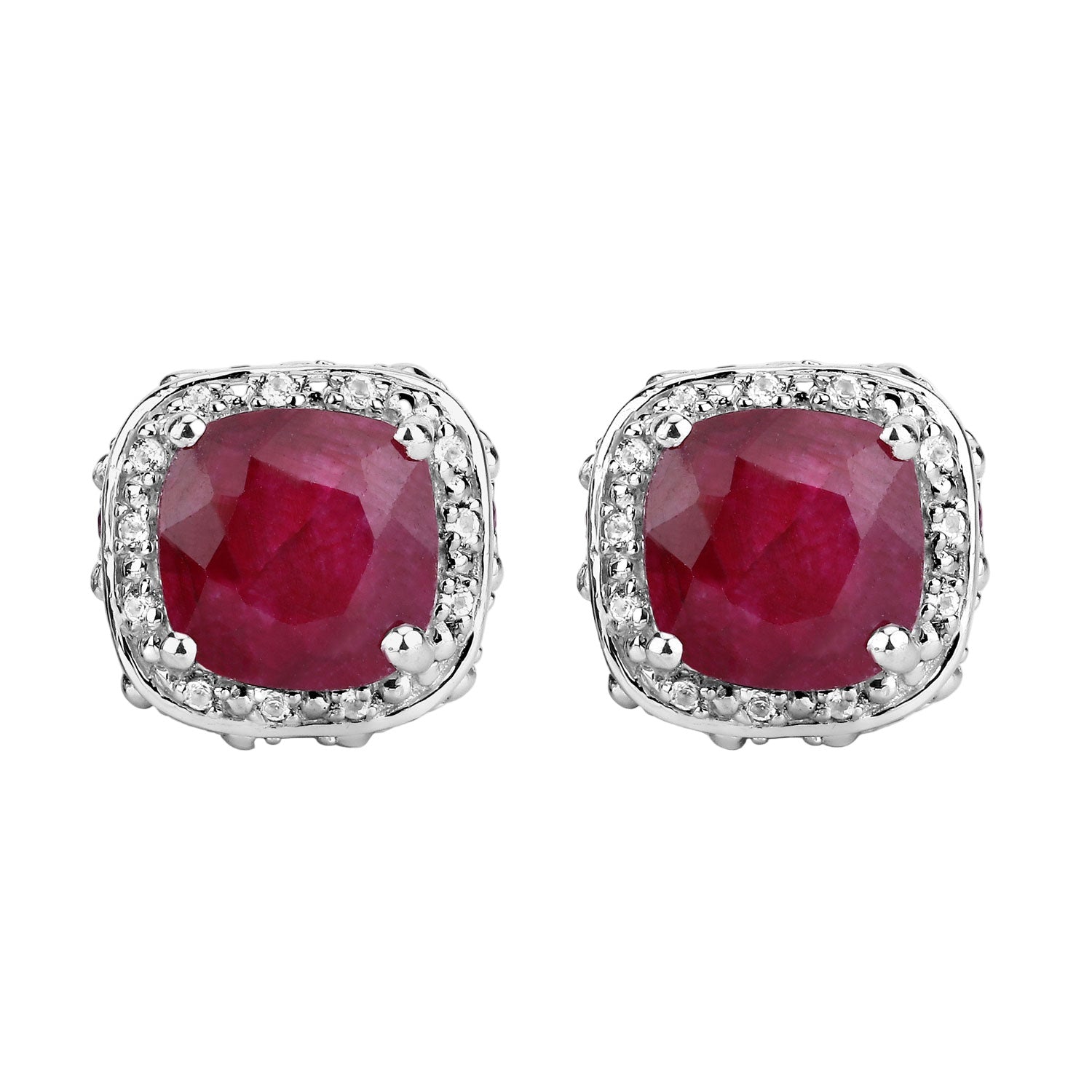 Throne Room Studs - 6.12 Carat Dyed Ruby, Ruby and White Topaz - .925 Sterling Silver Earrings