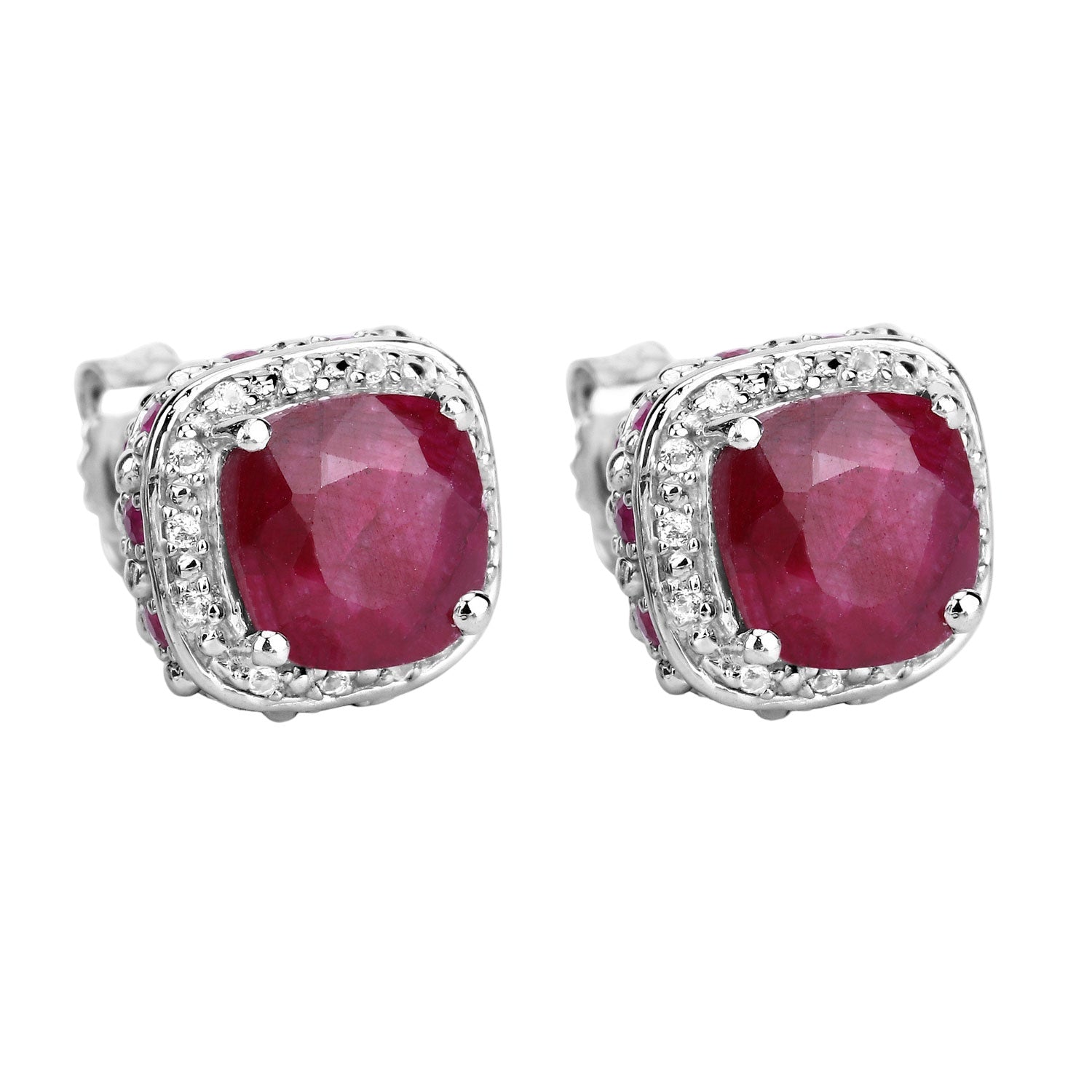 Throne Room Studs - 6.12 Carat Dyed Ruby, Ruby and White Topaz - .925 Sterling Silver Earrings