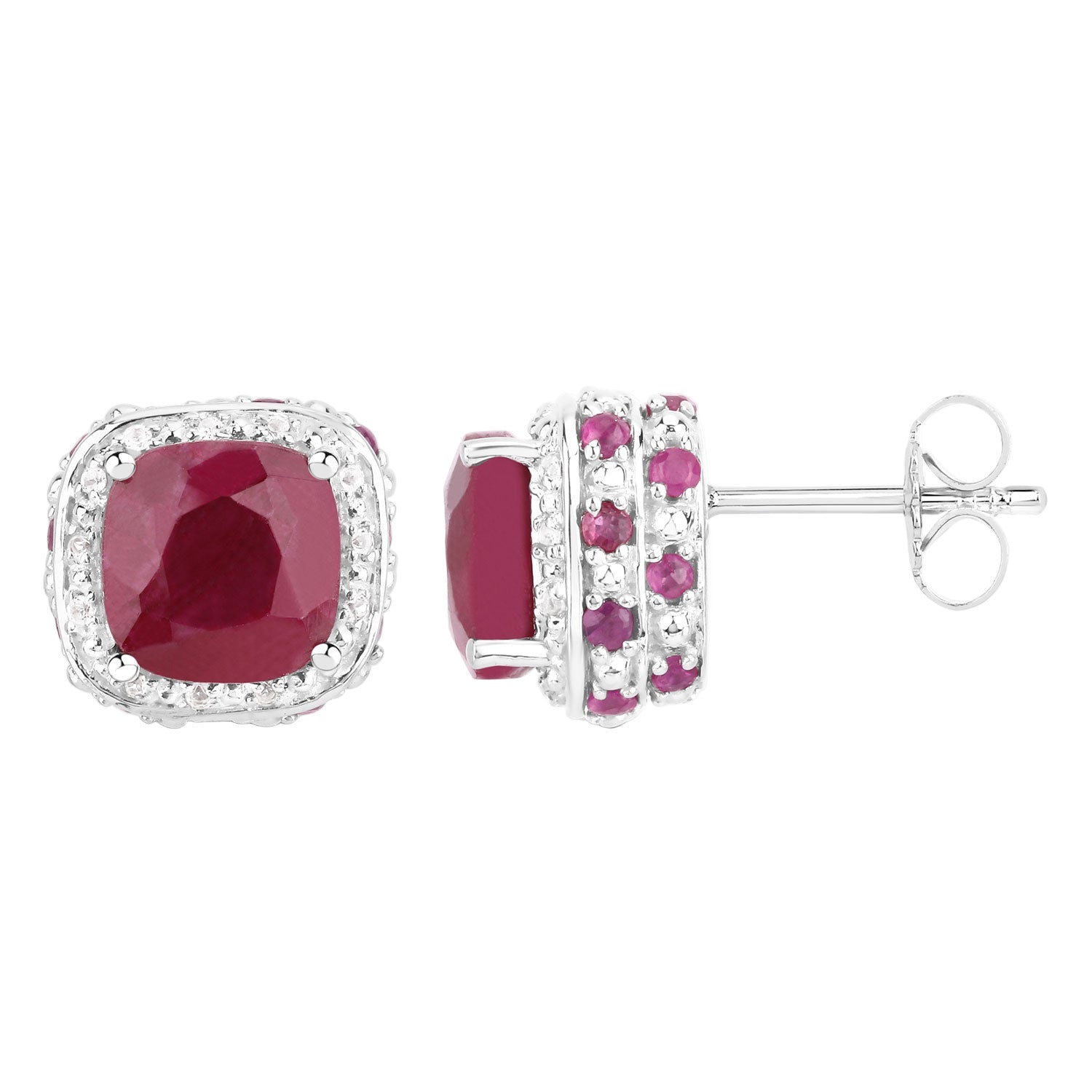 Throne Room Studs - 6.12 Carat Dyed Ruby, Ruby and White Topaz - .925 Sterling Silver Earrings