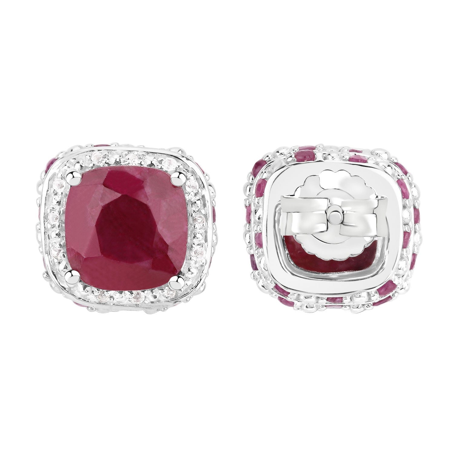 Throne Room Studs - 6.12 Carat Dyed Ruby, Ruby and White Topaz - .925 Sterling Silver Earrings