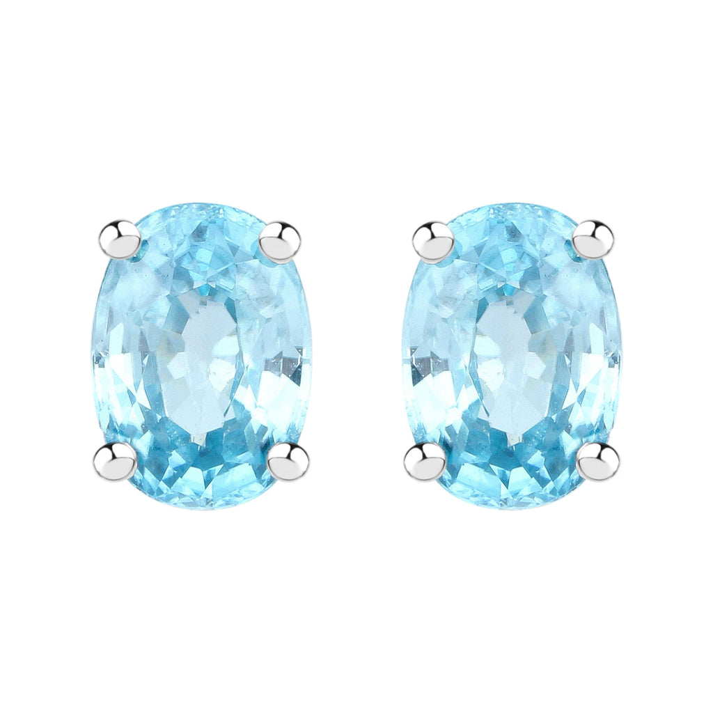 Skyfire Oval-Cut Blue Topaz Stud Earrings - 2.40 Carat Genuine Blue Zircon - .925 Sterling Silver Earrings