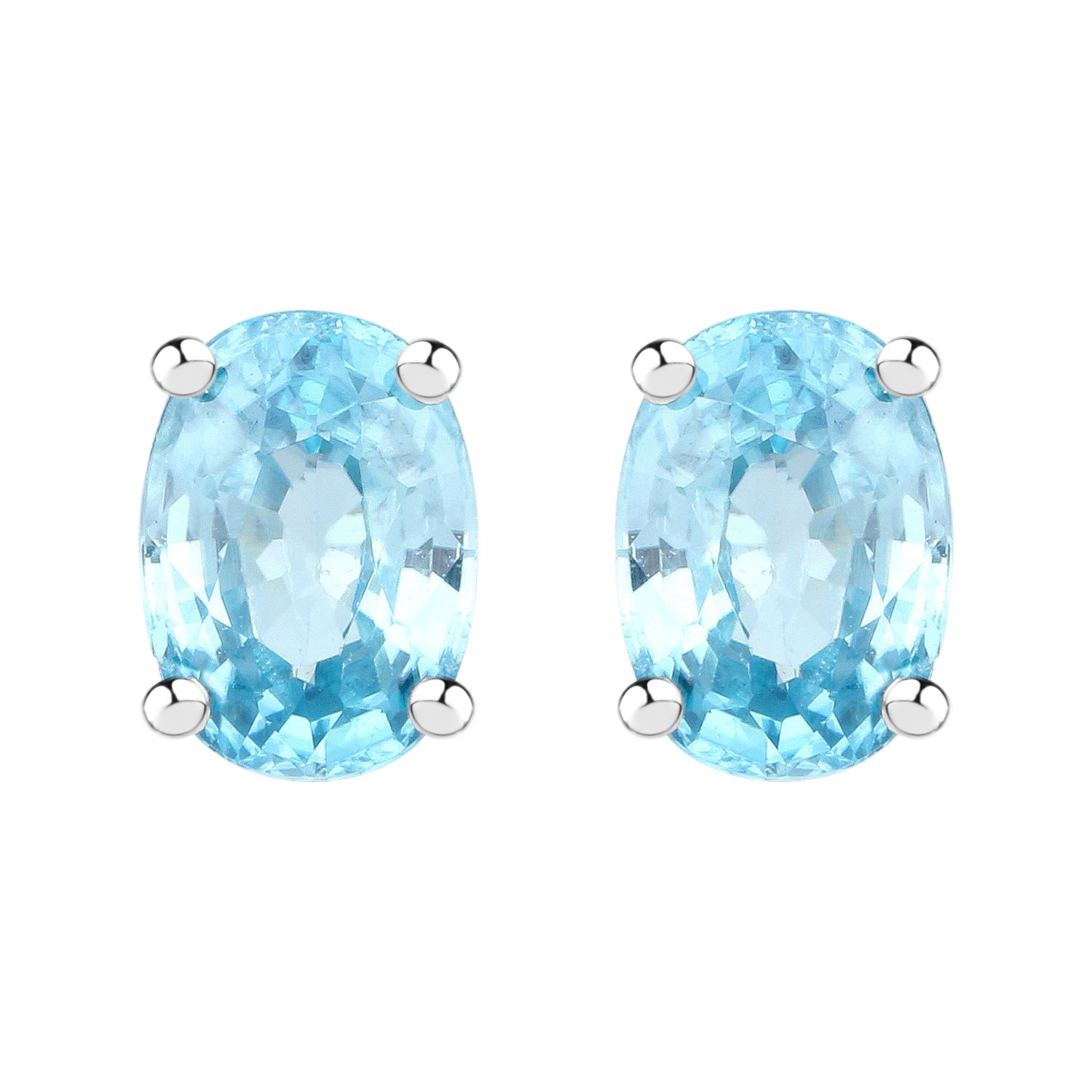 Skyfire Oval-Cut Blue Topaz Stud Earrings - 2.40 Carat Genuine Blue Zircon - .925 Sterling Silver Earrings