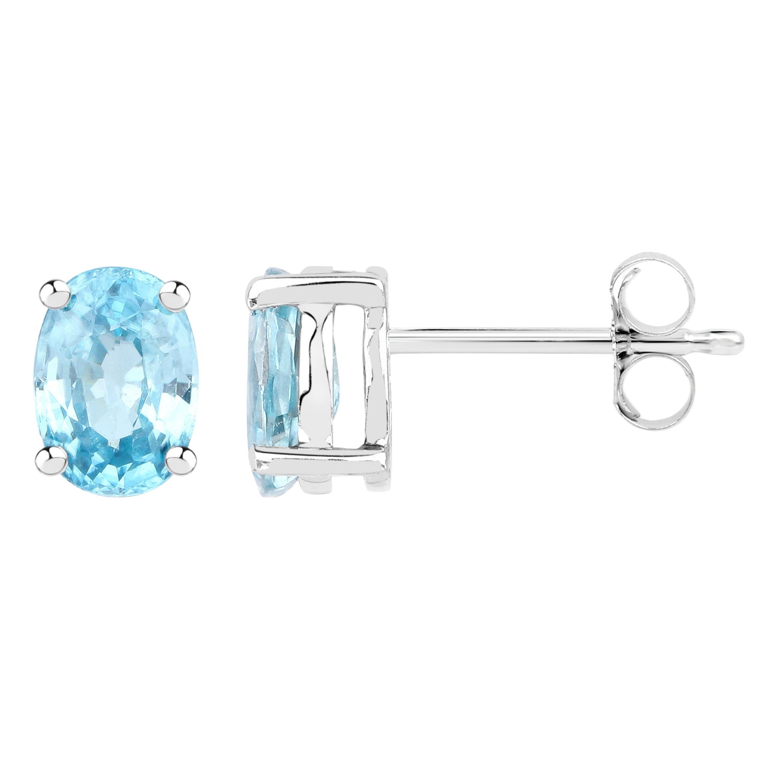 Skyfire Oval-Cut Blue Topaz Stud Earrings - 2.40 Carat Genuine Blue Zircon - .925 Sterling Silver Earrings