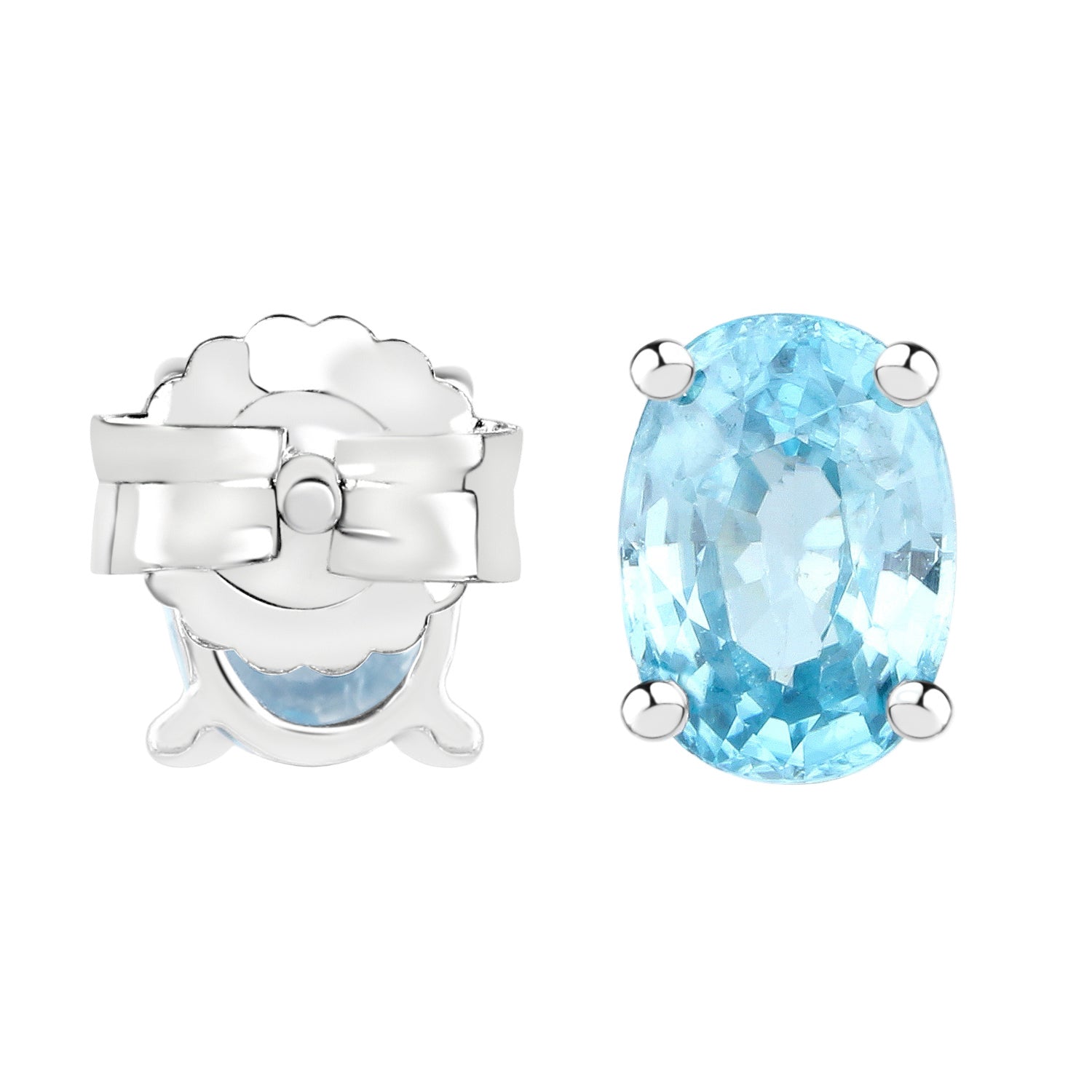 Skyfire Oval-Cut Blue Topaz Stud Earrings - 2.40 Carat Genuine Blue Zircon - .925 Sterling Silver Earrings