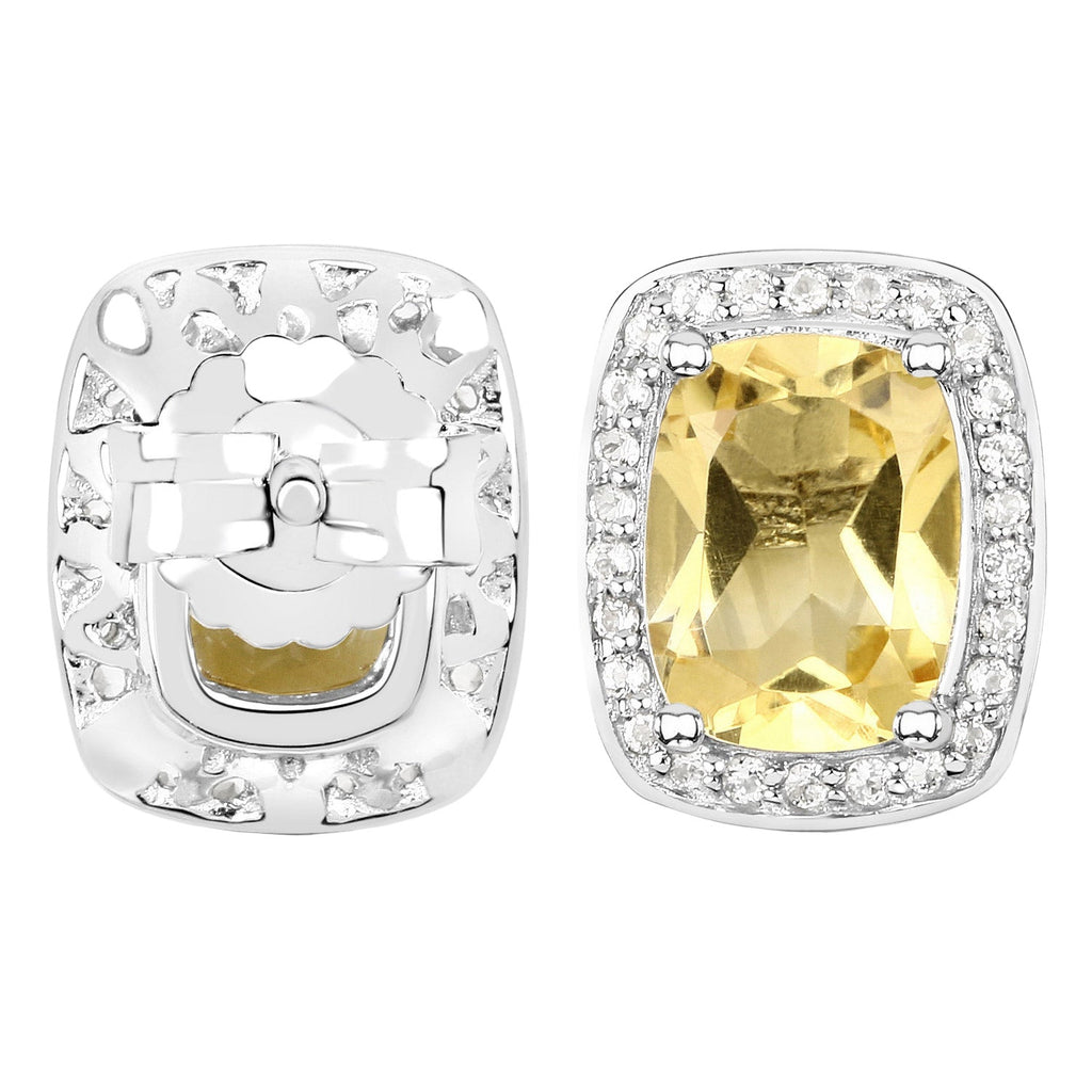 Luxe Aura Cushion-Cut Stud Earrings - 2.81 Carat Genuine Citrine and White Topaz - 18K White Gold Plated .925 Sterling Silver