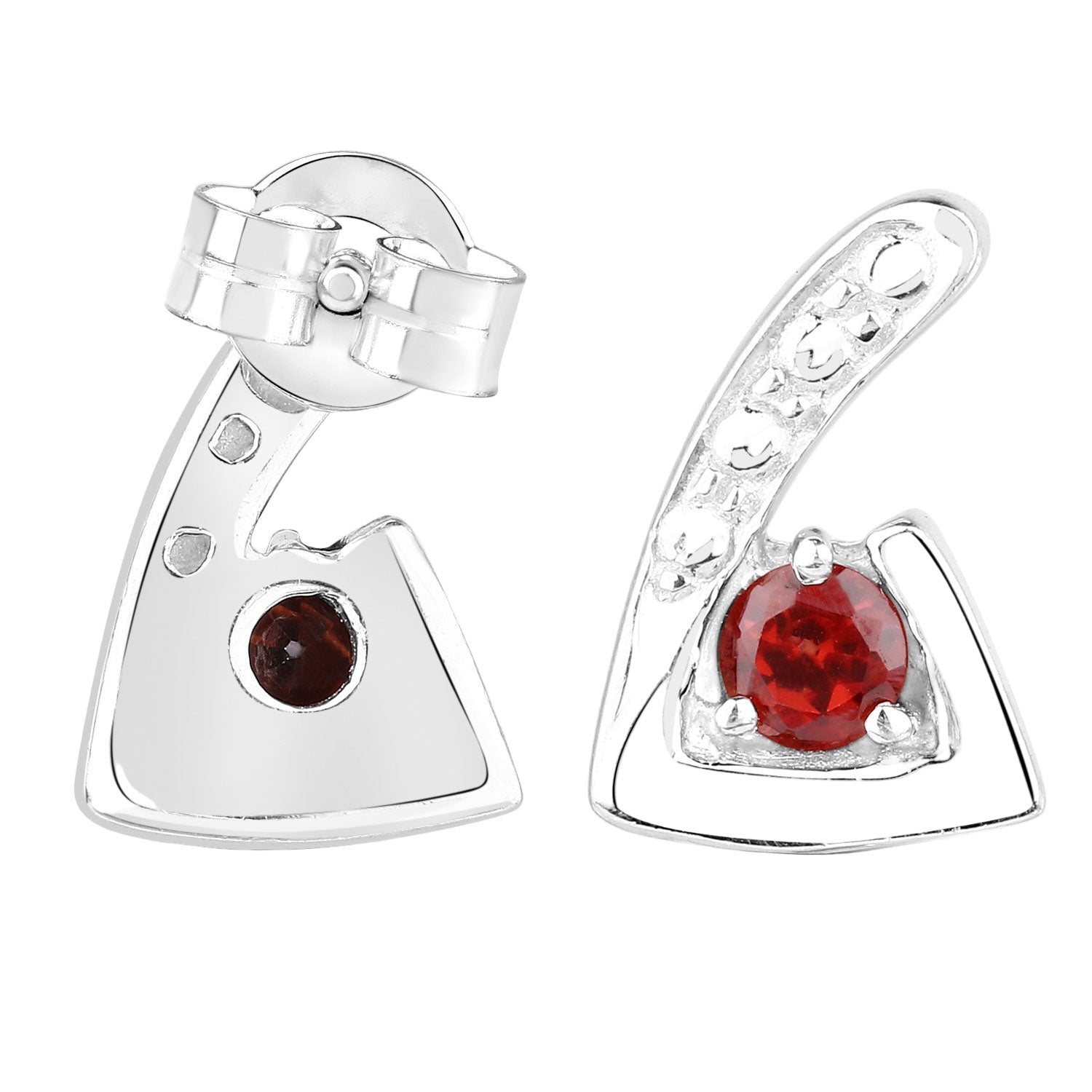 Crimson Arc Garnet Stud Earrings - 0.44 Carat Genuine Garnet .925 Sterling Silver Earrings