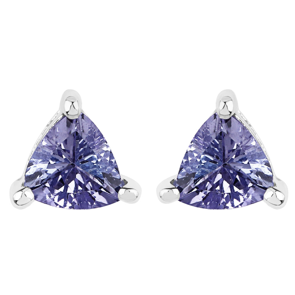 Violet Edge Tanzanite Stud Earrings - 0.64 Carat Genuine Tanzanite - 14K White Gold Plated .925 Sterling Silver Earrings