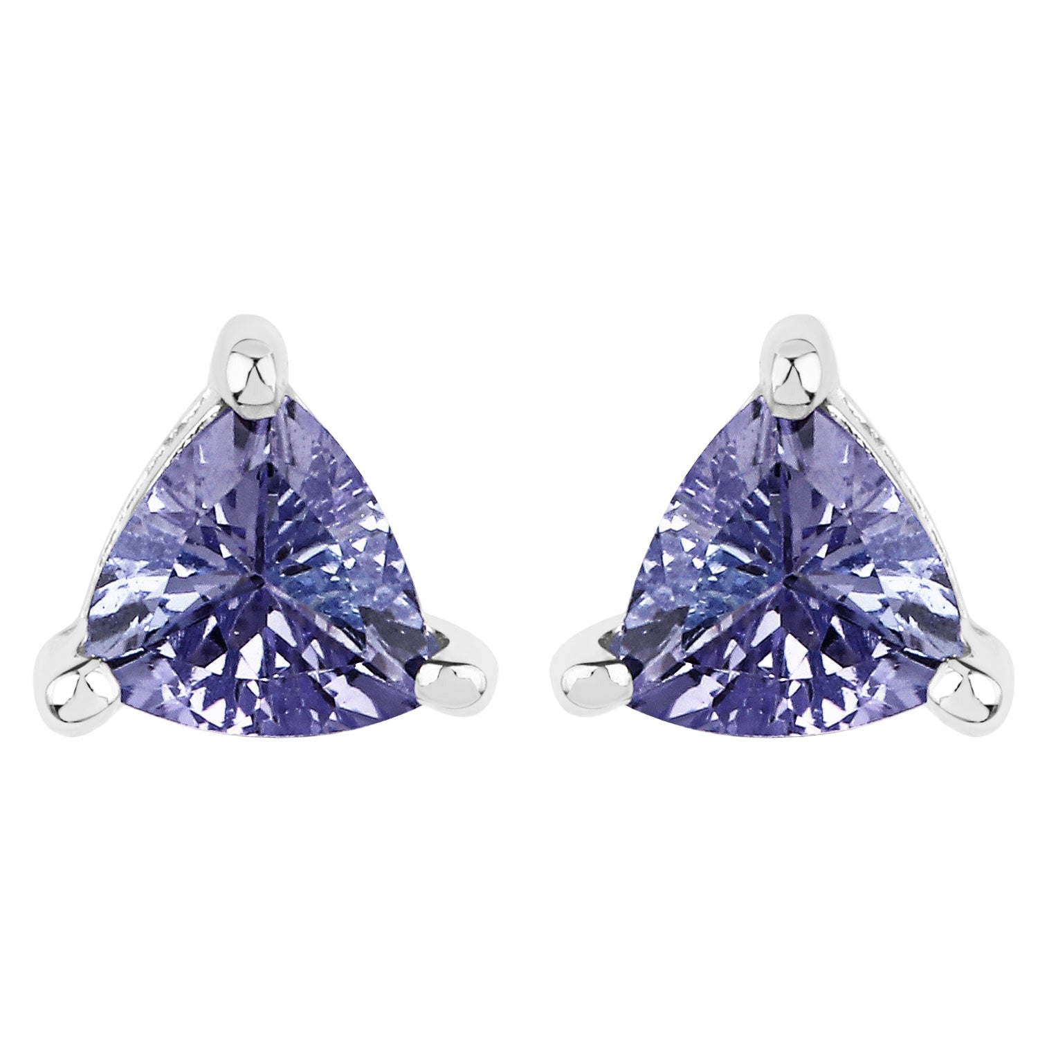 Violet Edge Tanzanite Stud Earrings - 0.64 Carat Genuine Tanzanite - 14K White Gold Plated .925 Sterling Silver Earrings